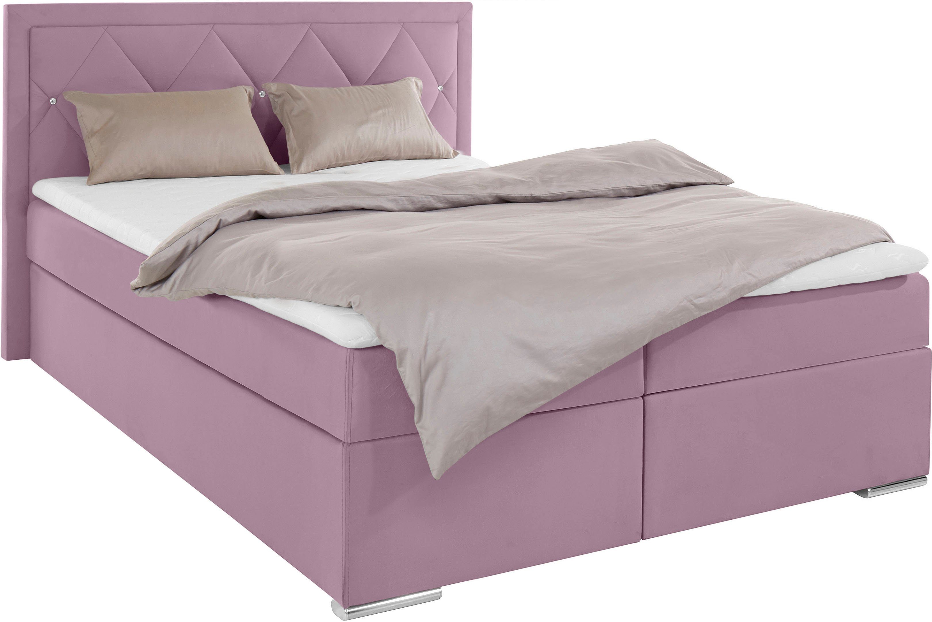 Leonique Boxspring Alfie, bestseller, optioneel met bedlade met strassteentjes in het hoofdbord, h2, h3 en h4 ter keuze