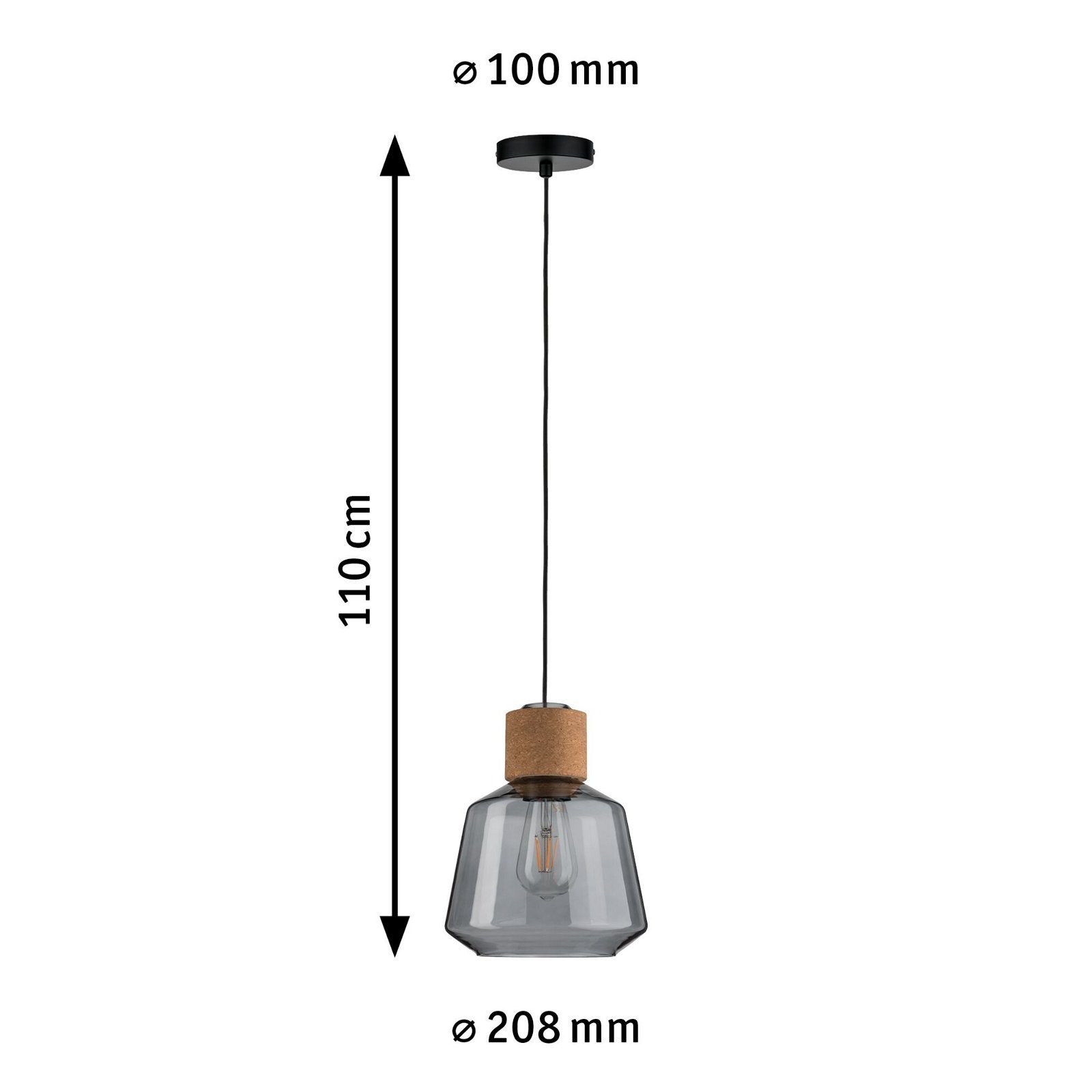 Paulmann Hanglamp Neordic Elia max. 1x20W Rookglas/Kurk/Zwart 230V (1 stuk)