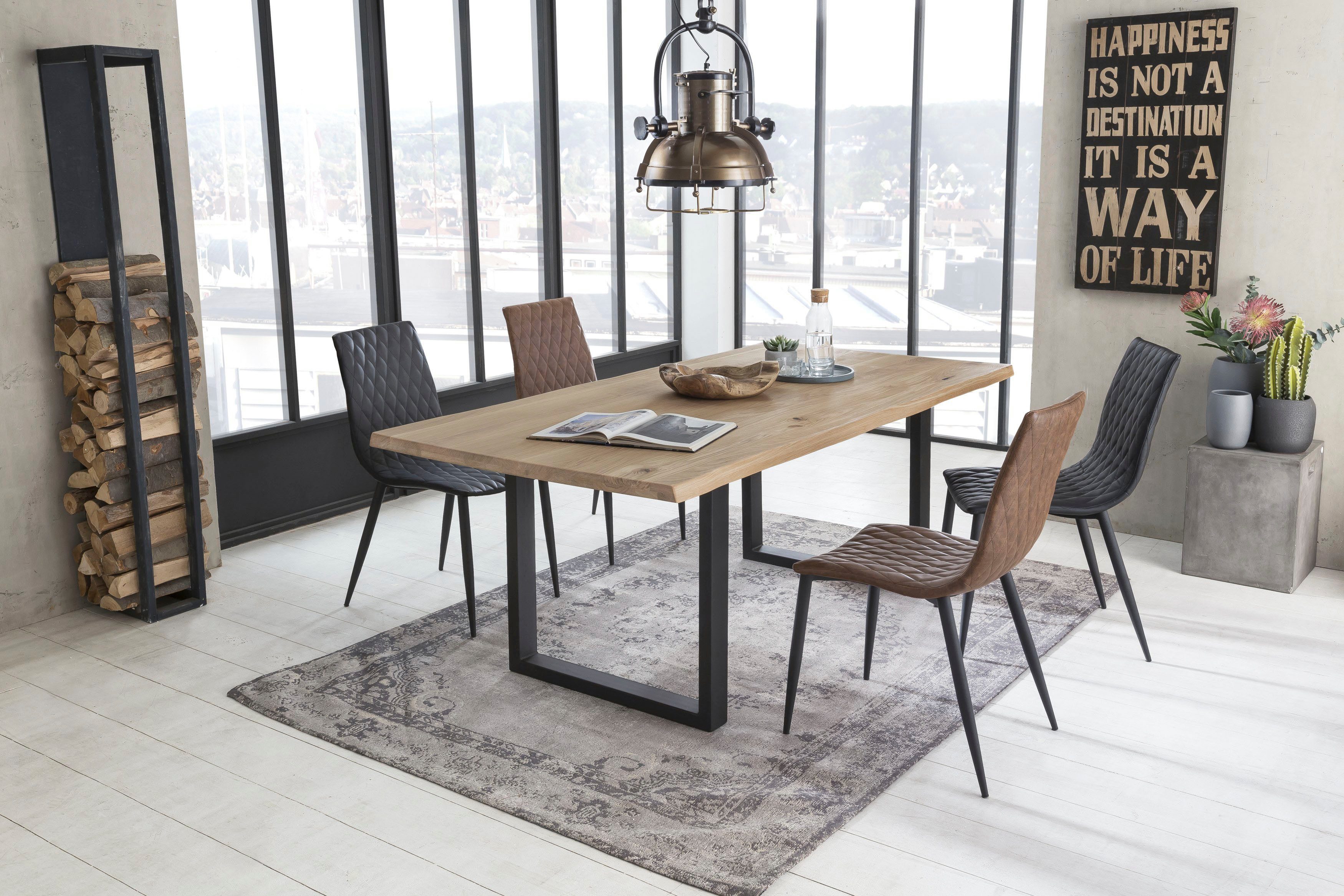 SIT Eettafel Tops&Tables met tafelblad van wildeiken, met boomstamrand, vintage