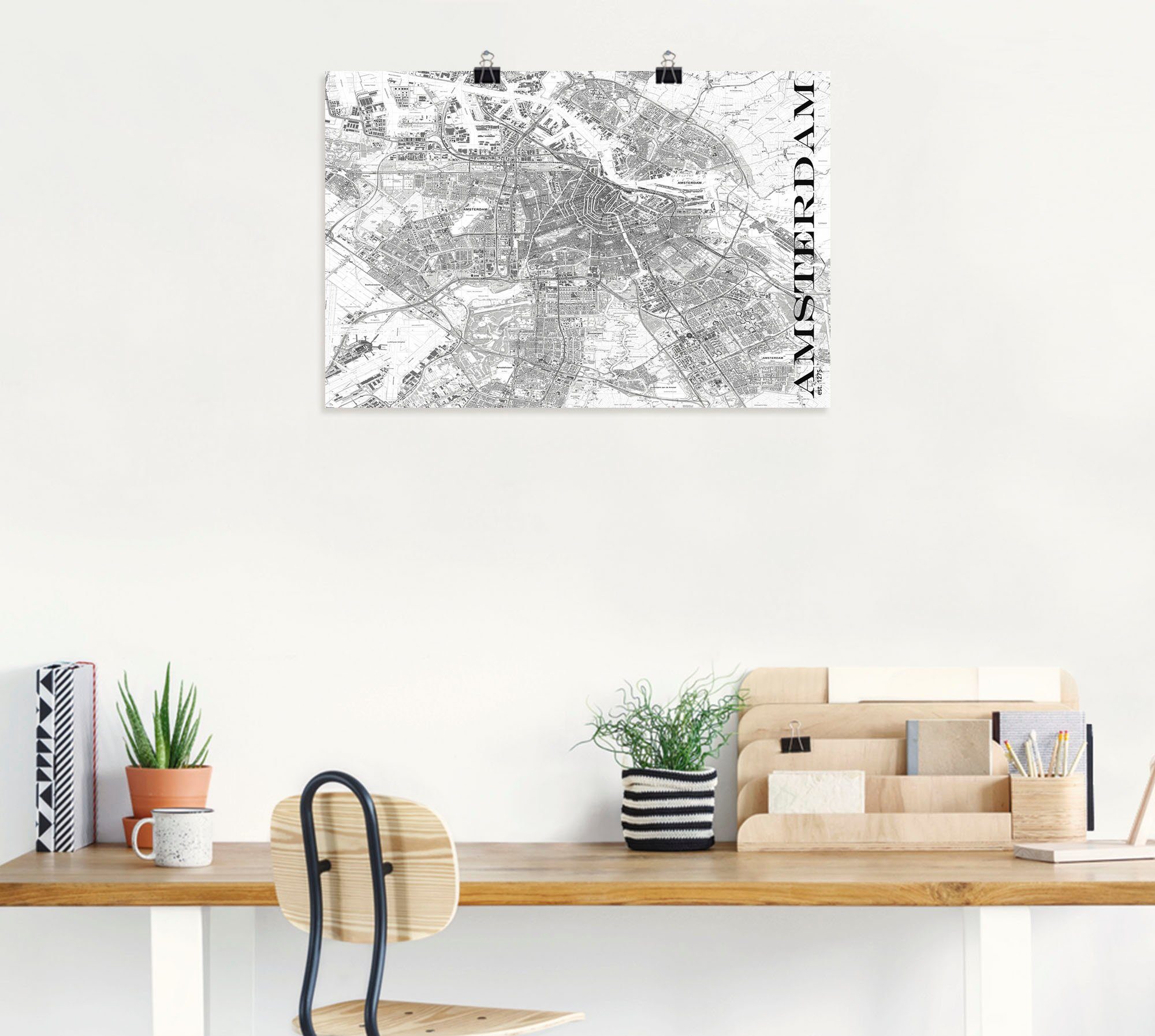 Artland Poster Amsterdam kaart straten kaart als artprint van aluminium, artprint op linnen, muursticker of poster in verschillende maten