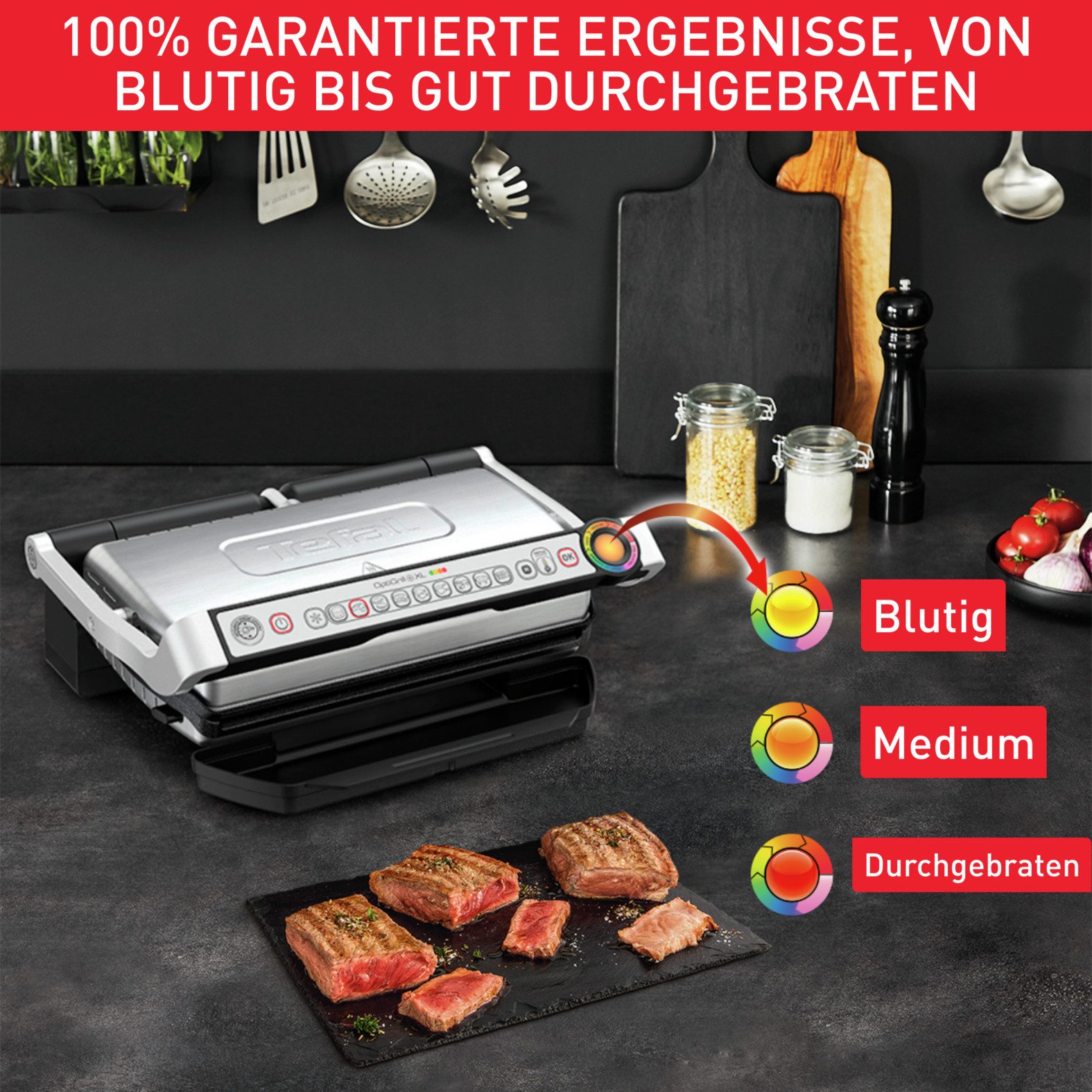 Tefal Contactgrill OptiGrill+ XL inkl. Backschale, manueller Modus mit 4 Temperaturen Bakschaal, 9 vaste programma’s, 4 temperatuurniveaus