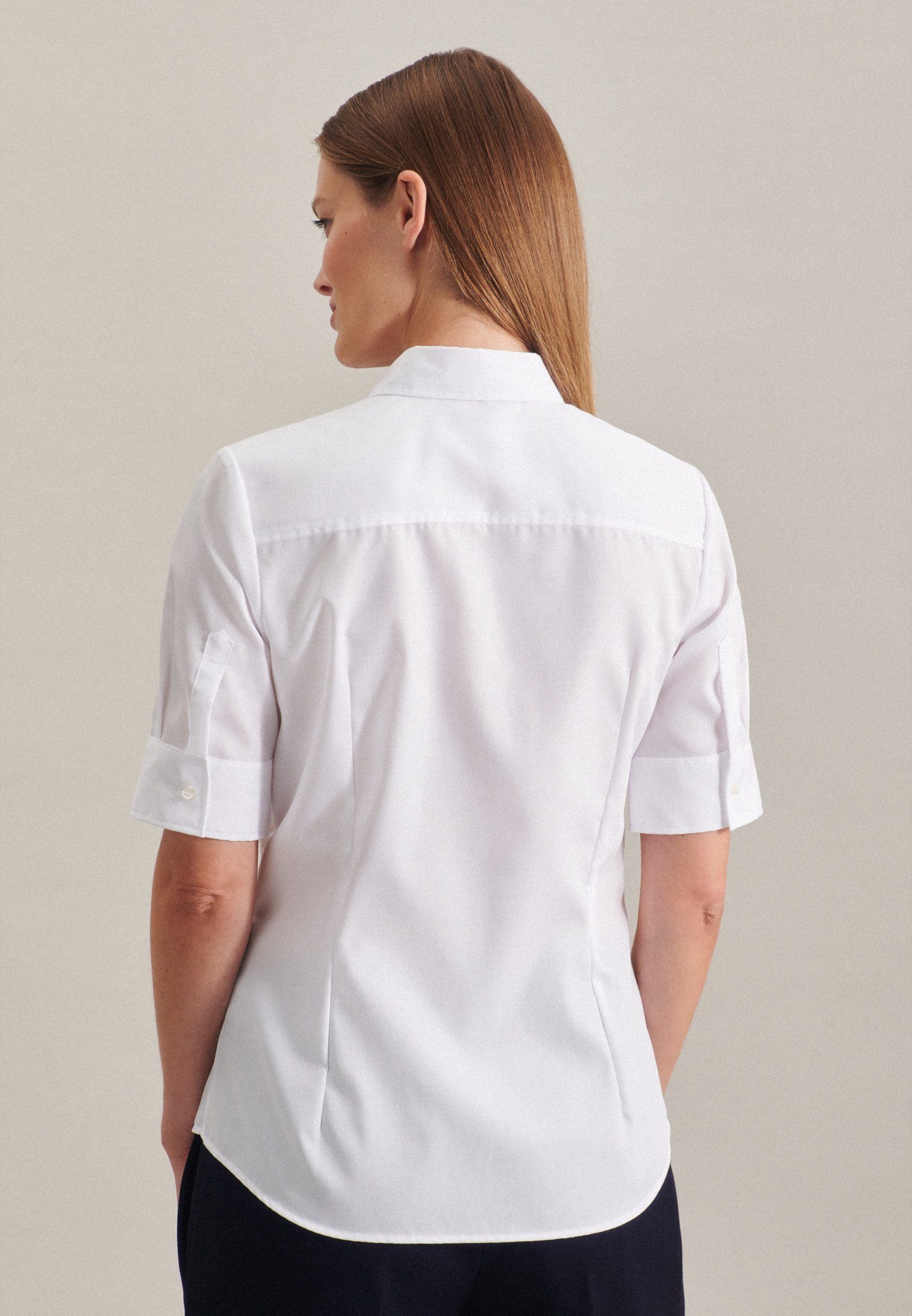 seidensticker Overhemdblouse Zwarte roos Korte mouwen kraag uni
