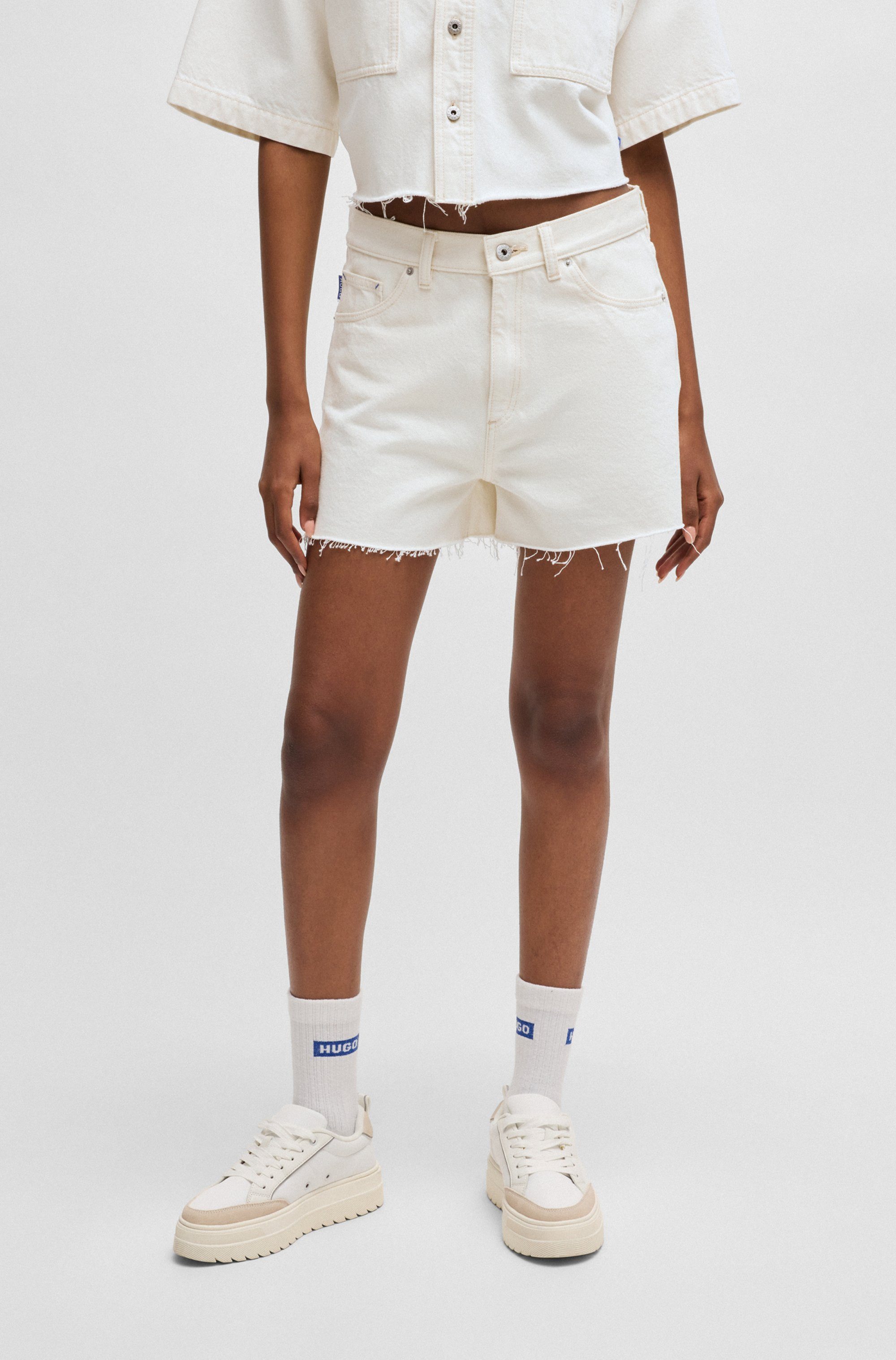 OTTO HUGO Blue Short Gimusa_1_B met gesneden rand aan de zoom dames shorts maat 32 beige