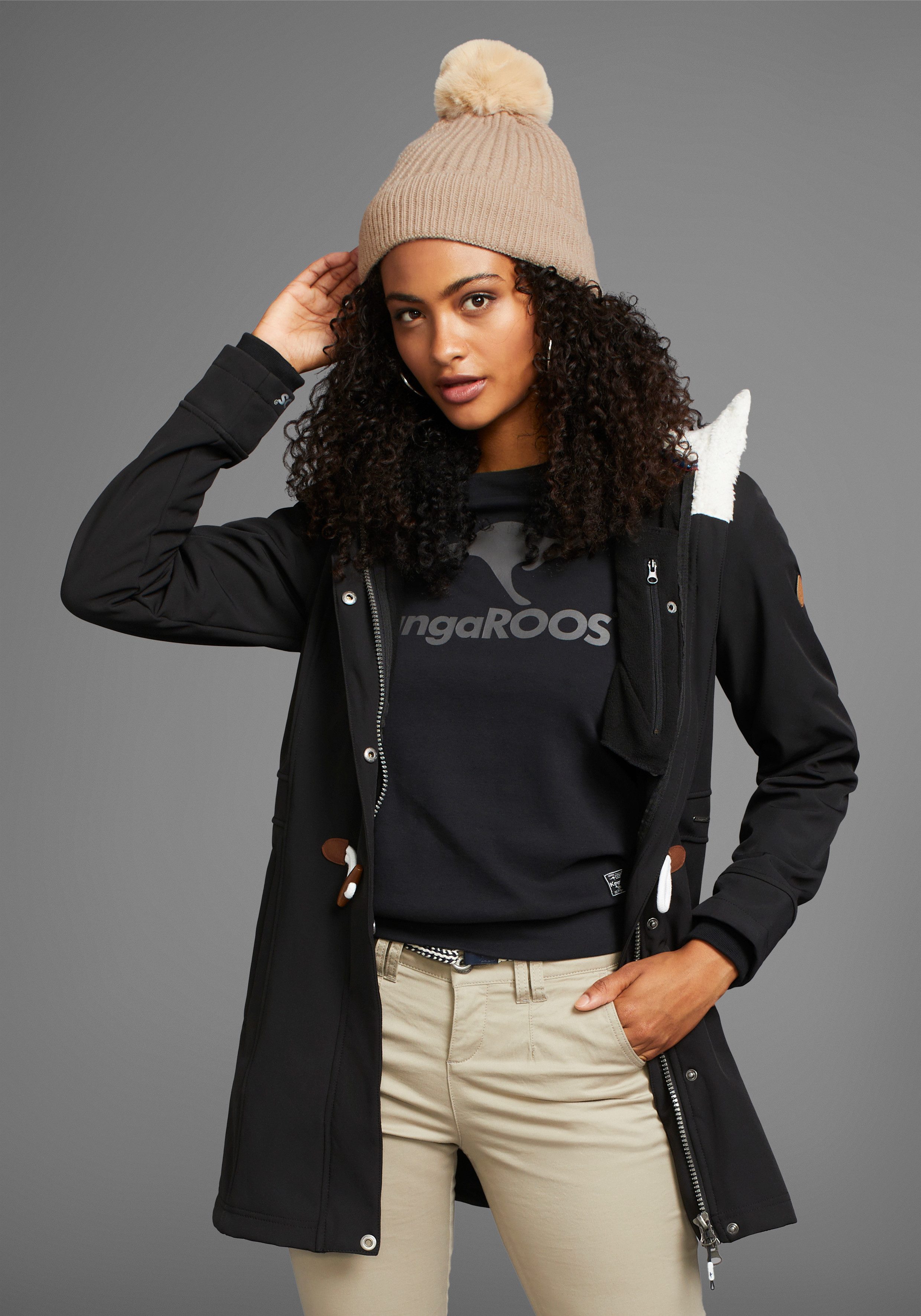 KangaROOS Softshell-jack figuurvolgende pasvorm, normale snit, met afneembare capuchon