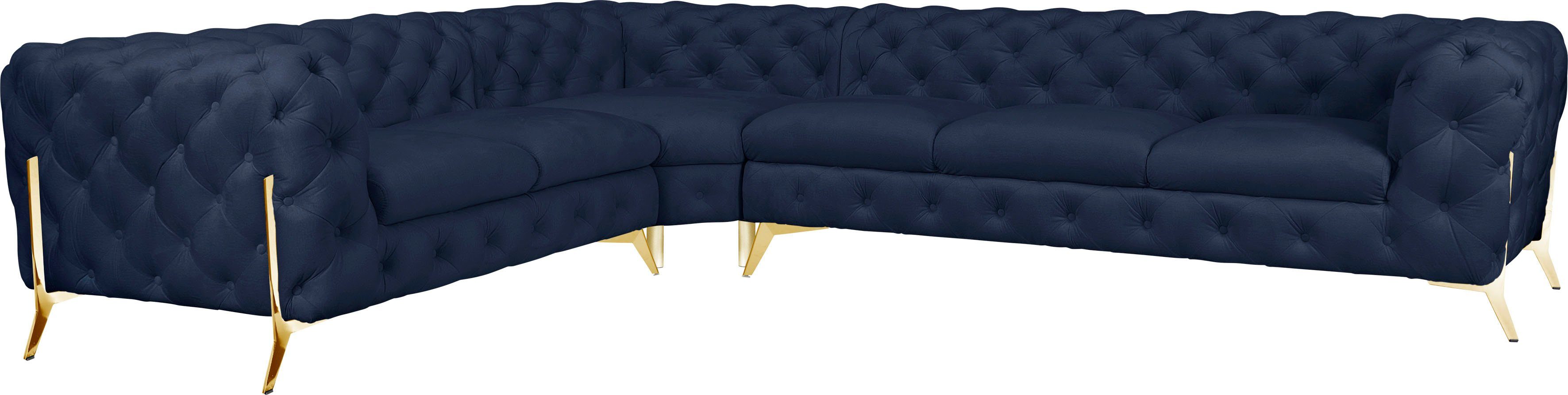 Leonique Chesterfield-bank Amaury L-vorm grote hoekbank, chesterfield-look, breedte 323 cm, kleur van de poten ter keuze blauw, chesterfield banken,