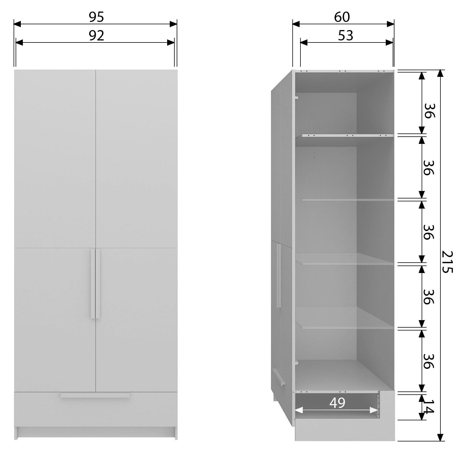 WOOOD Kledingkast Pure met kledingstang, grenenhout, hoogte 215 cm
