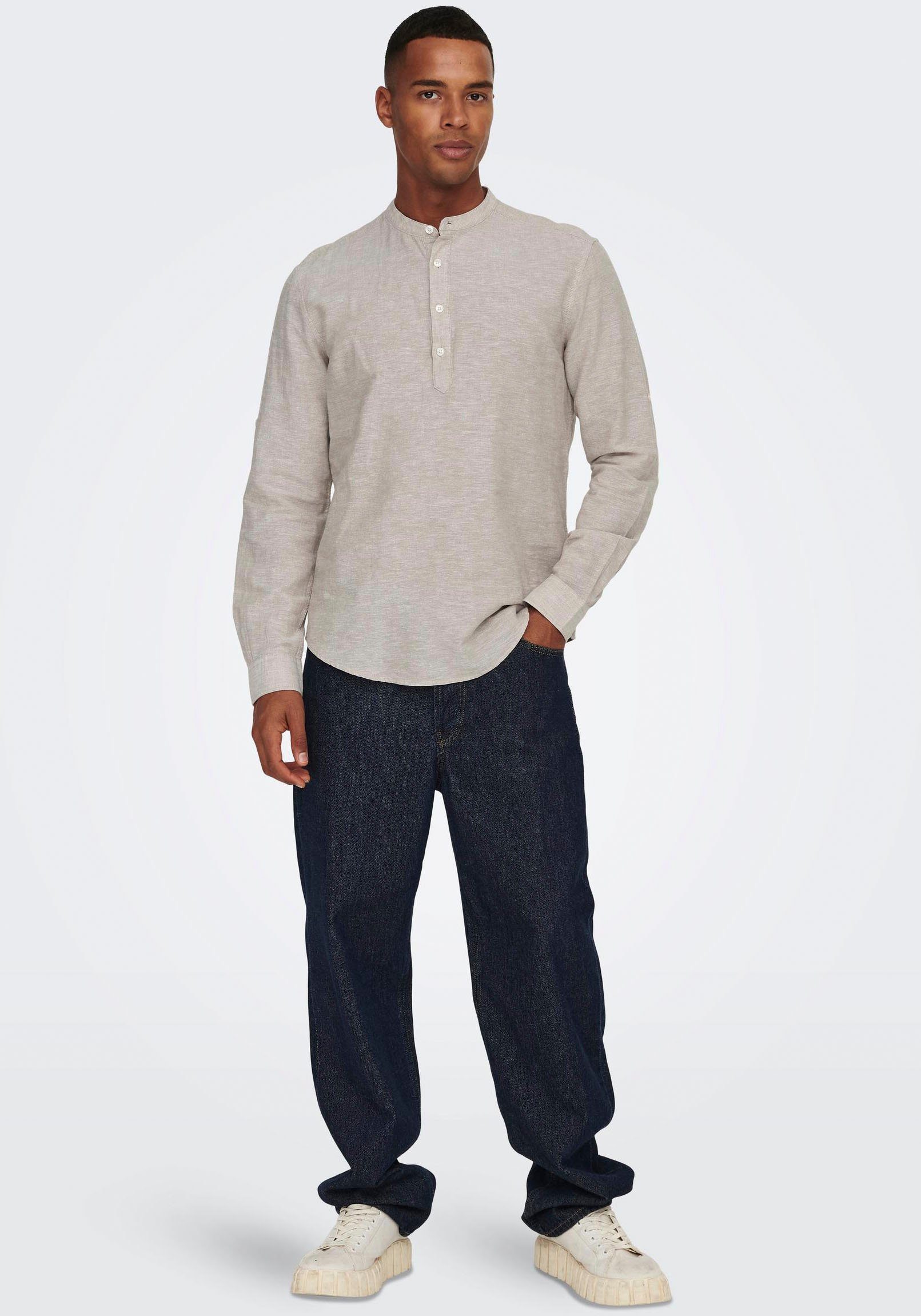 ONLY & SONS Overhemd met lange mouwen ONSCAIDEN LS HALFPLACKT LINEN SHIRT