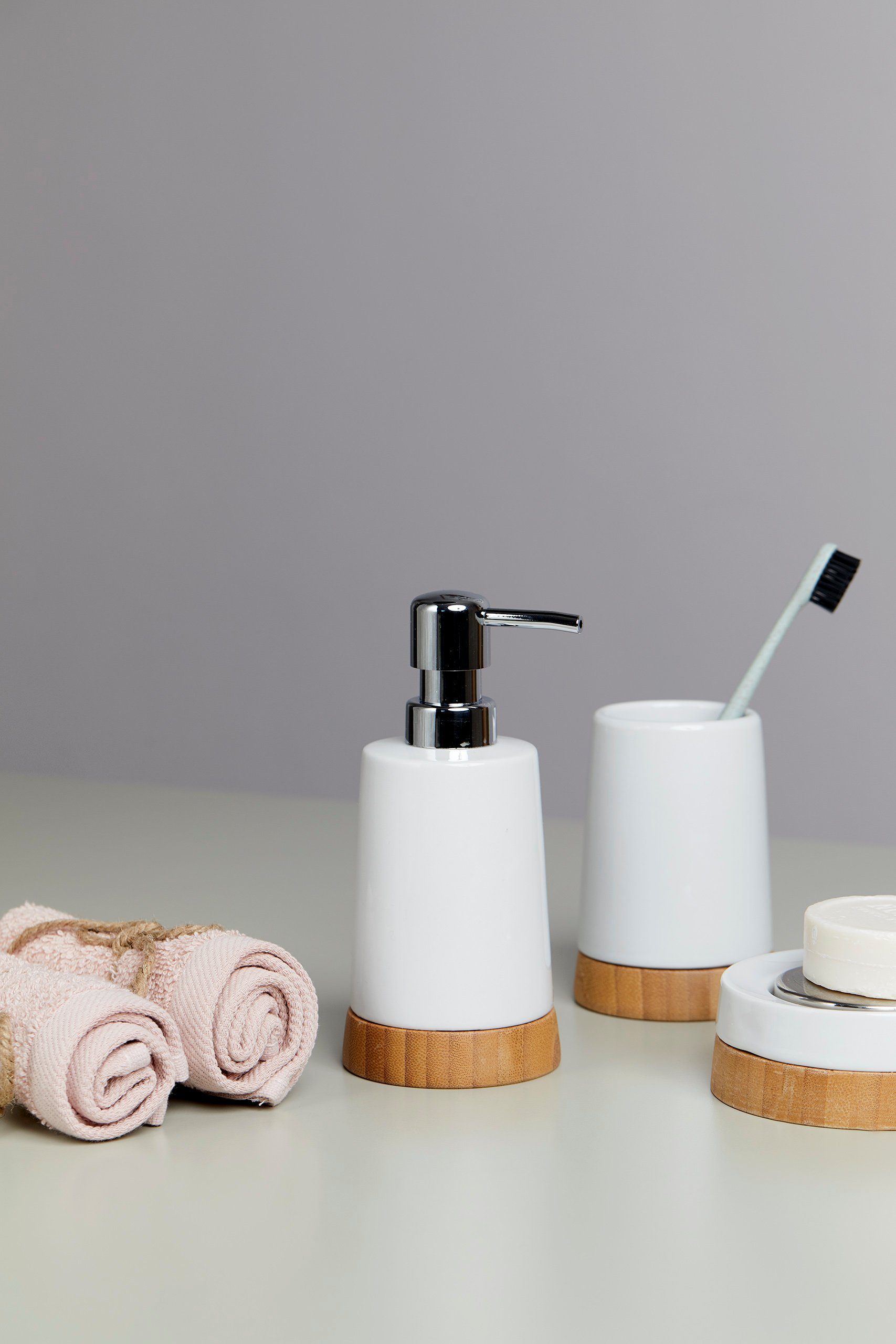 WENKO Zeepdispenser Bamboo Keramiek, 330 ml (1-delig)