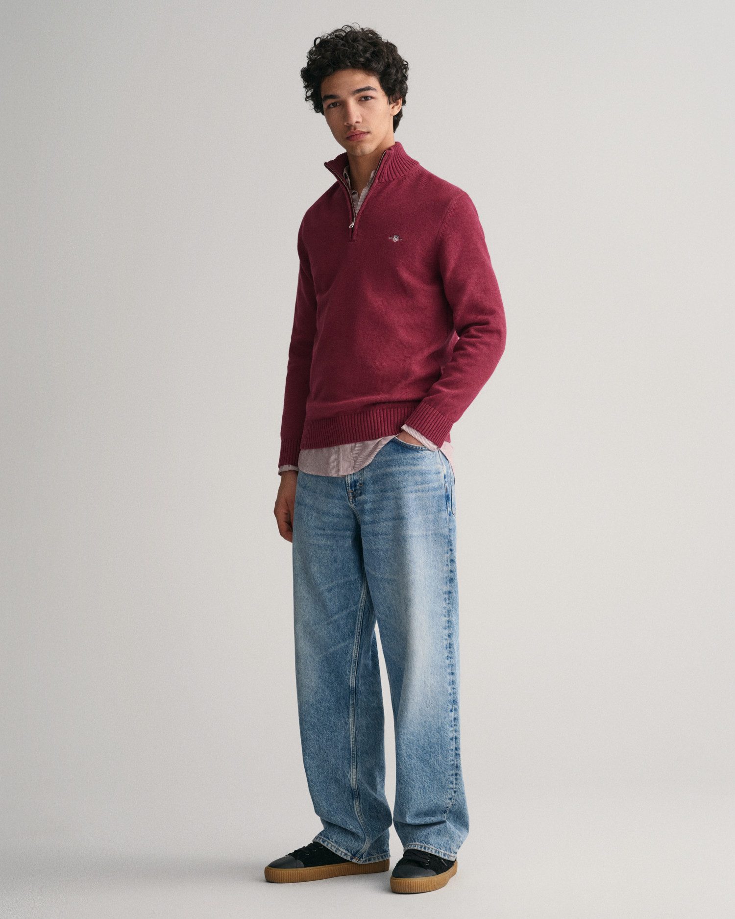 Gant Schipperstrui CASUAL COTTON HALFZIP met geborduurd grafisch logo op de borst