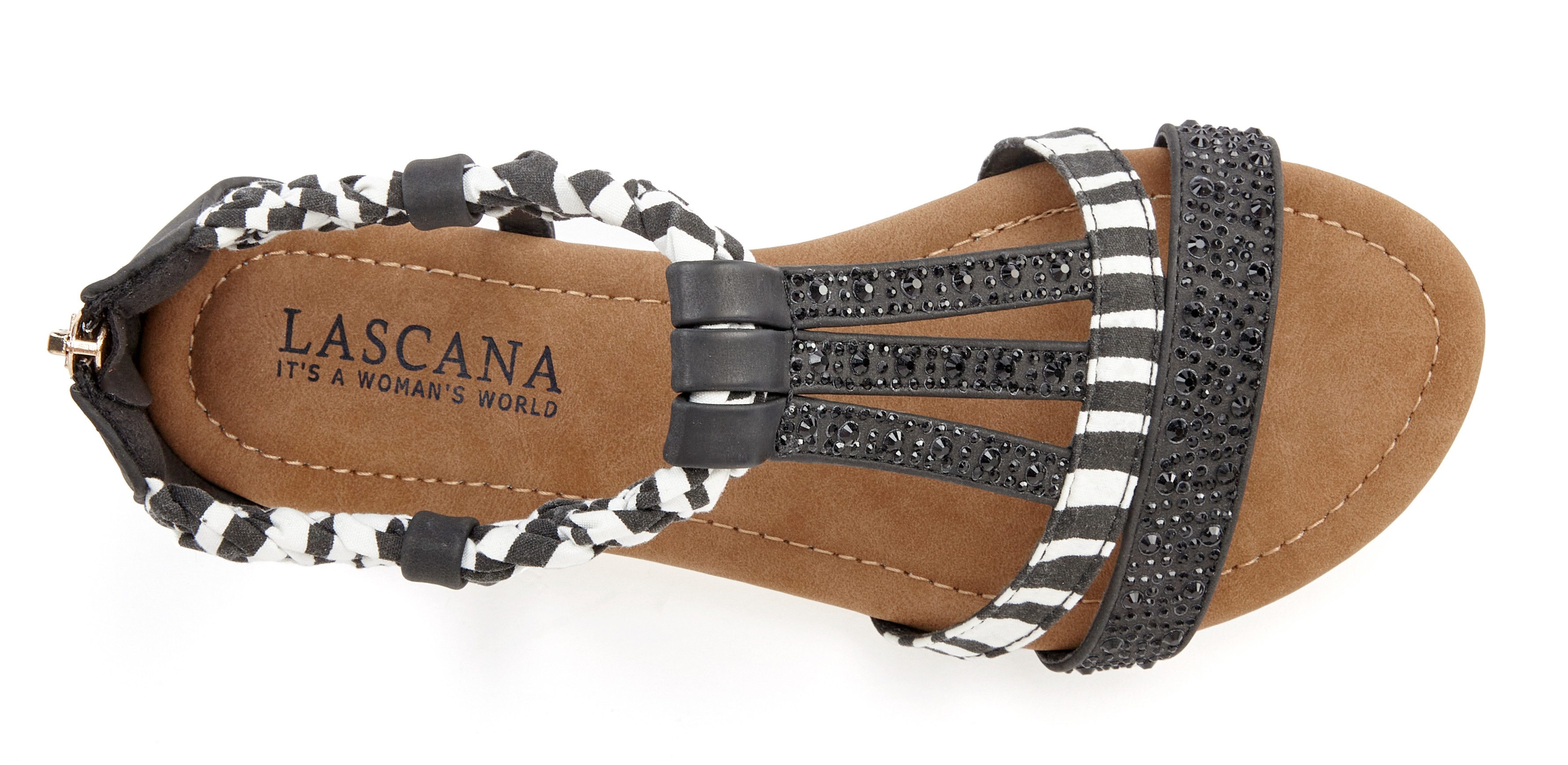 Lascana Sandalen Zomerschoen, sandaal, Sandalette, zomerschoen met versiering en kleine sleehak VEGAN