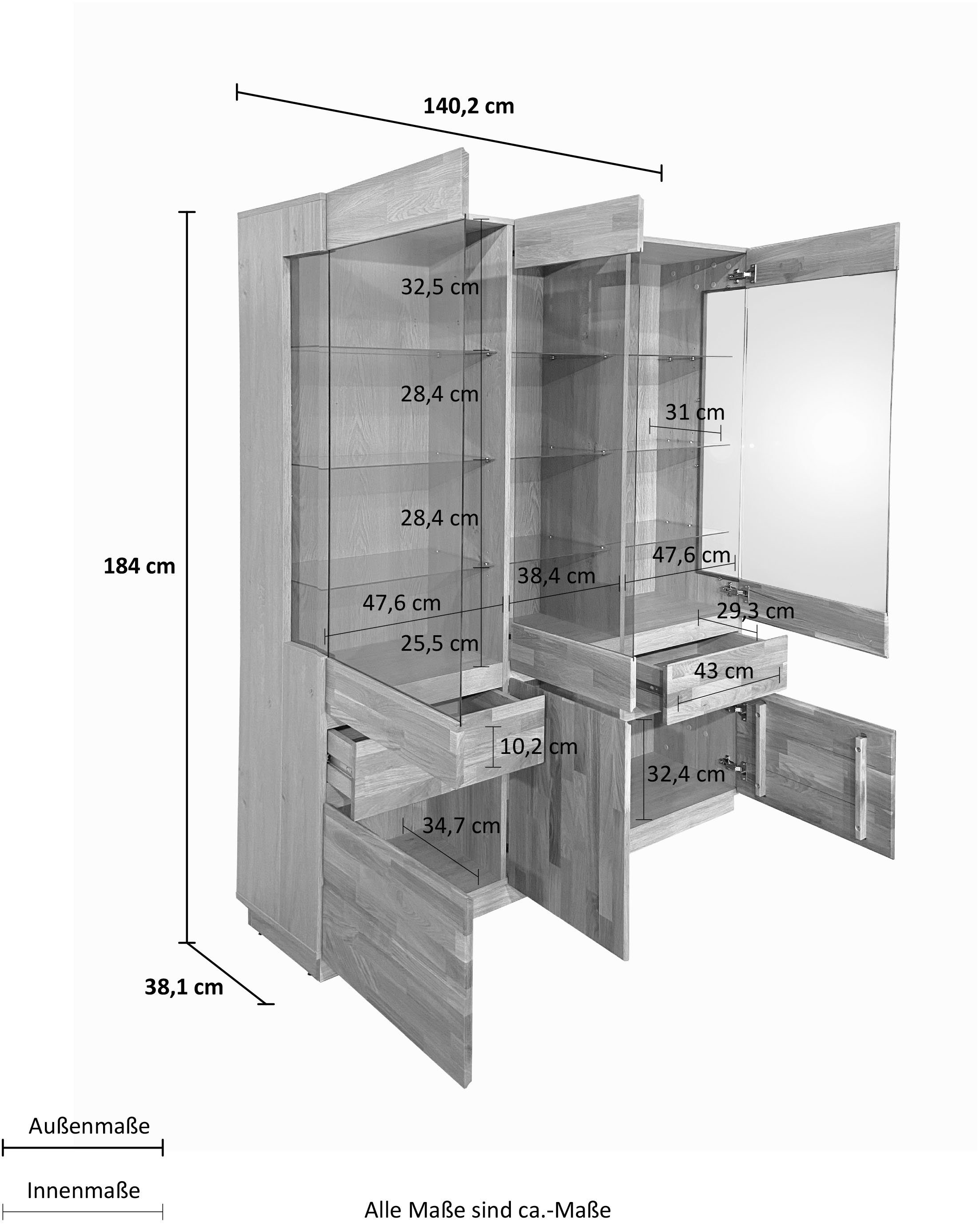 Home affaire Vitrinekast Laima Breedte 140 cm, gedeeltelijk massief, met glasdeuren