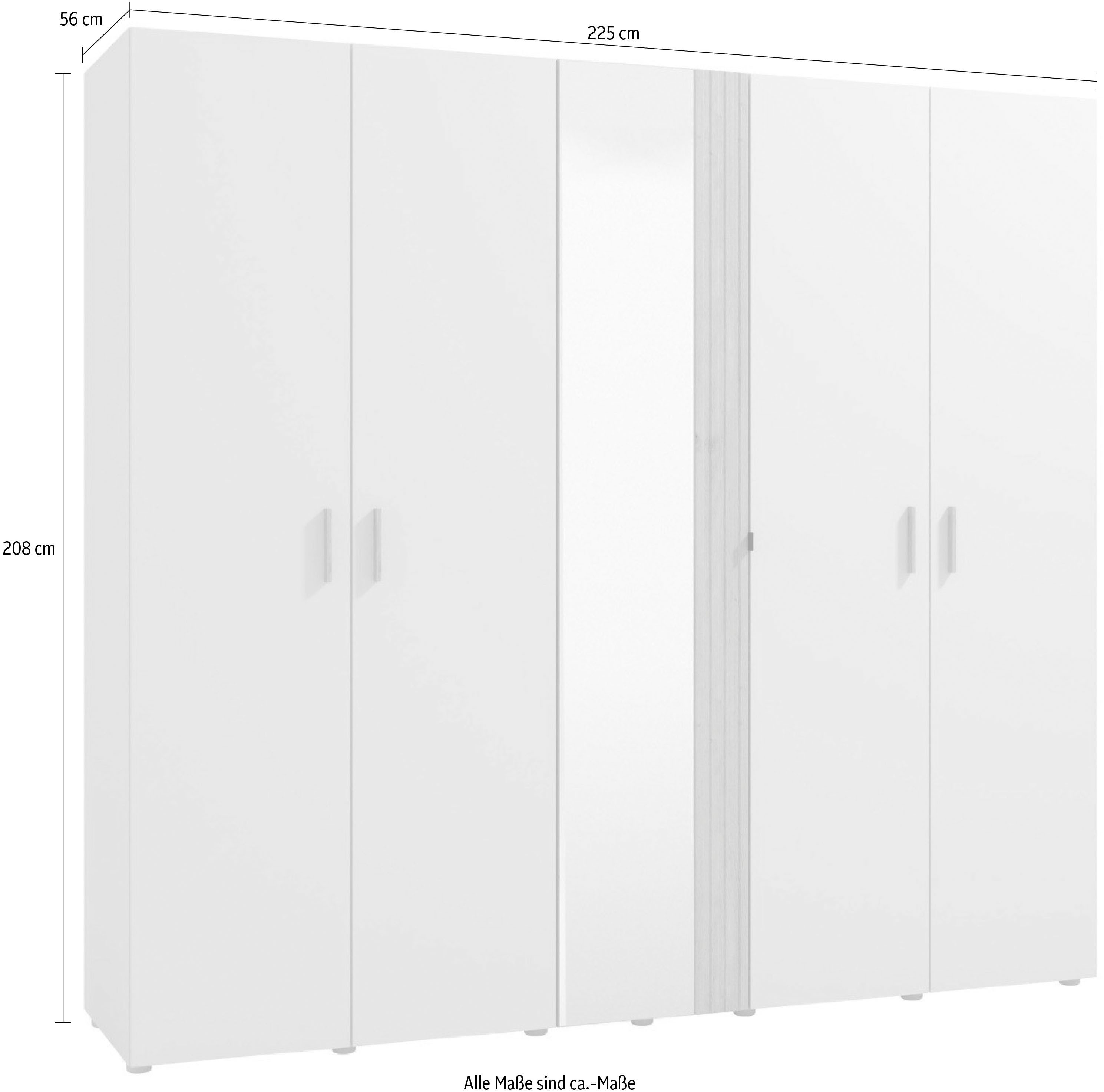 Home affaire Kledingkast Belfort, slaapkamerkast met spiegel 5-deurs linnenkast 225x56x208, fsc®-gecertificeerd houtmateriaal, trendkleur cashmere