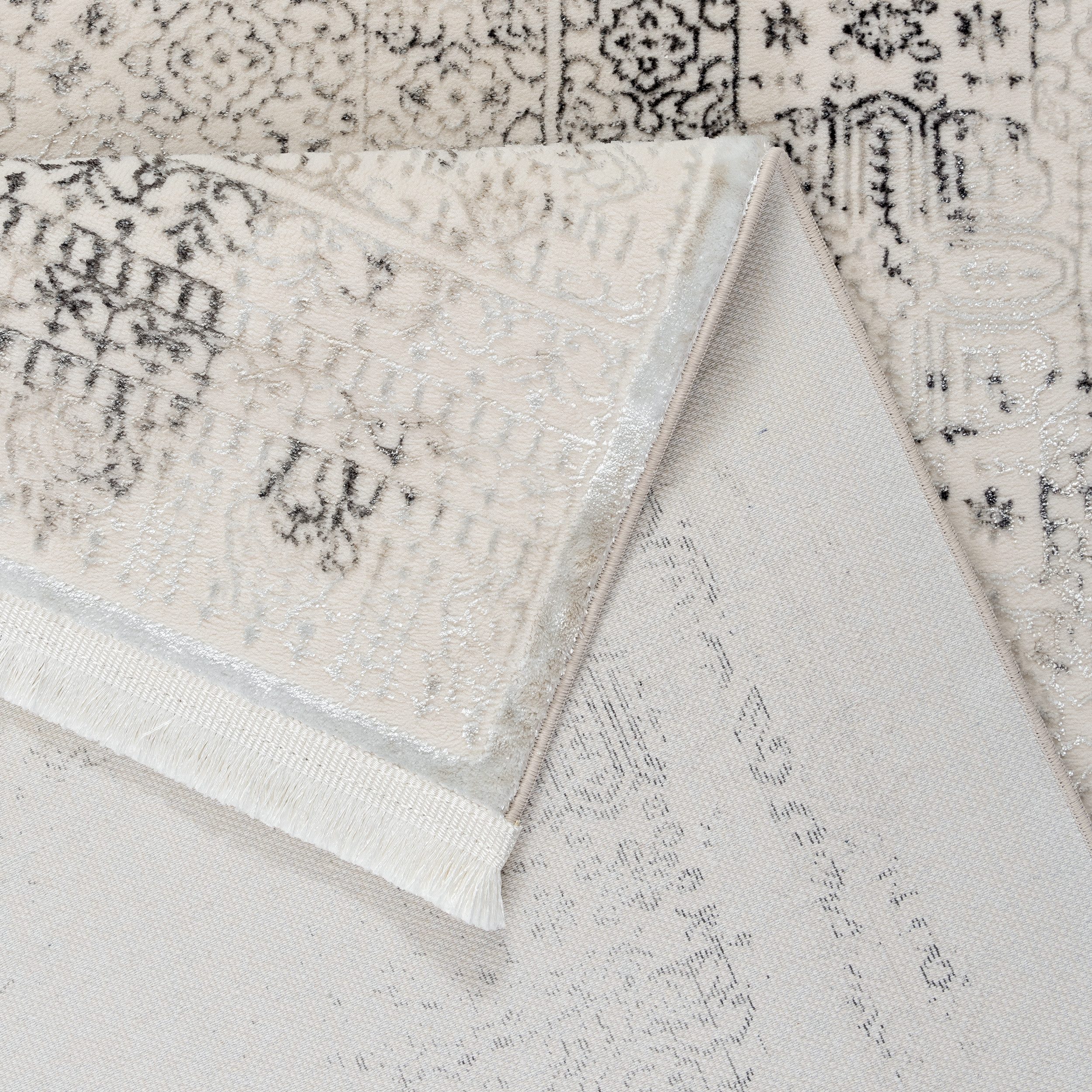 Sehrazat Vloerkleed Diamond 7840 Vintage ontwerp, kortpolig, met zachte glansgaren, met franjes
