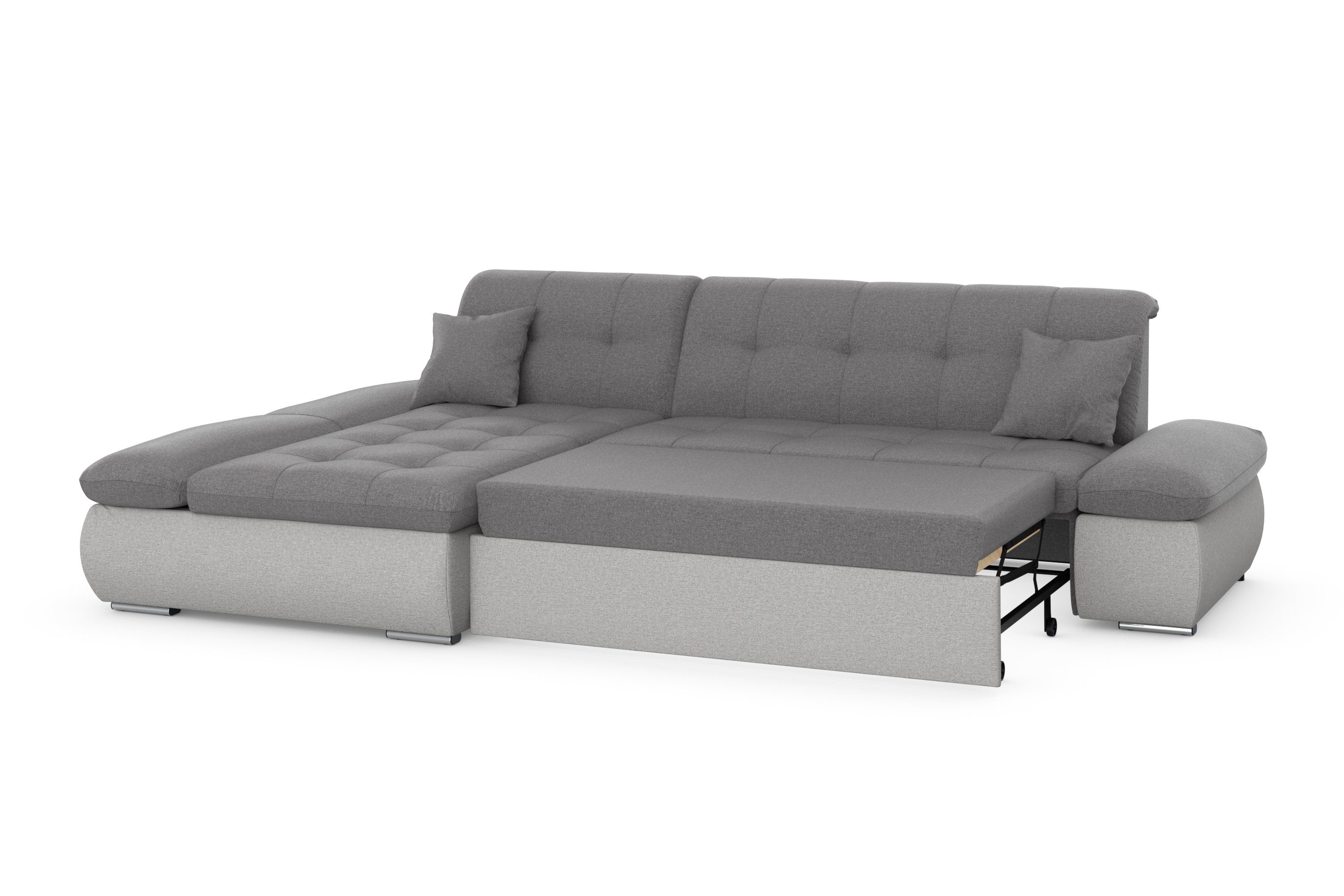 DOMO collection Hoekbank Moric, L-vorm, XXL-bank - Breedte 300cm keuze met bedfunctie en armleuningverstelling, donkergroen