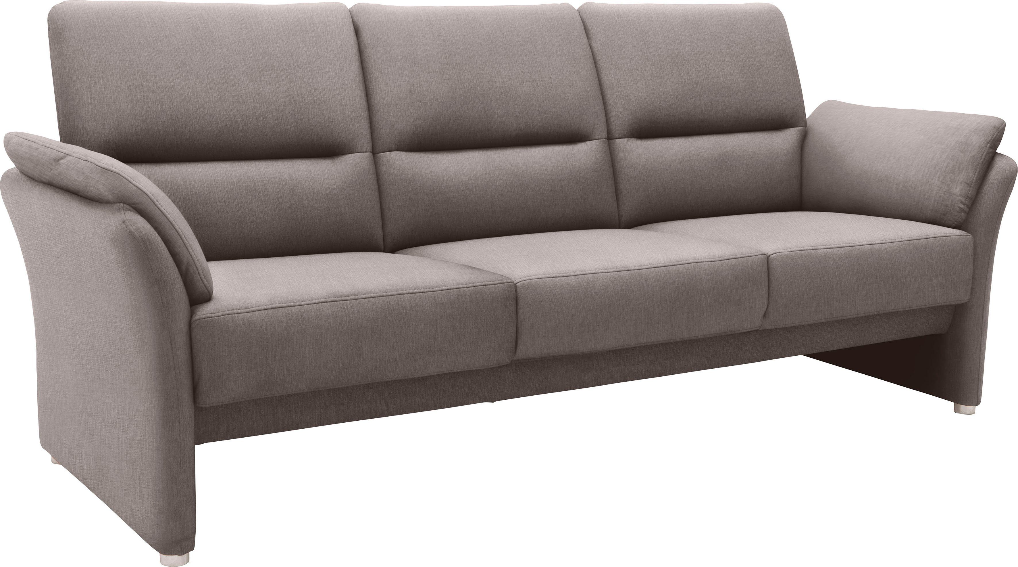 DOMO collection 3-zitsbank Pina, smalle armleuningen, met bonellvering, compact & elegant Hoge zitcomfort, luxe microvezel leerlook, grijs, breedte 219 cm