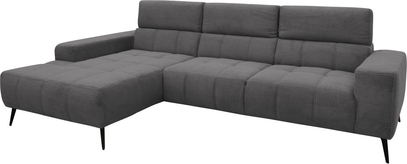 DOMO collection Hoekbank Trento L-vorm, met sledevoet of enkele voet naar keuze met verstelbare hoofdsteun, récamier links/rechts bestelbaar