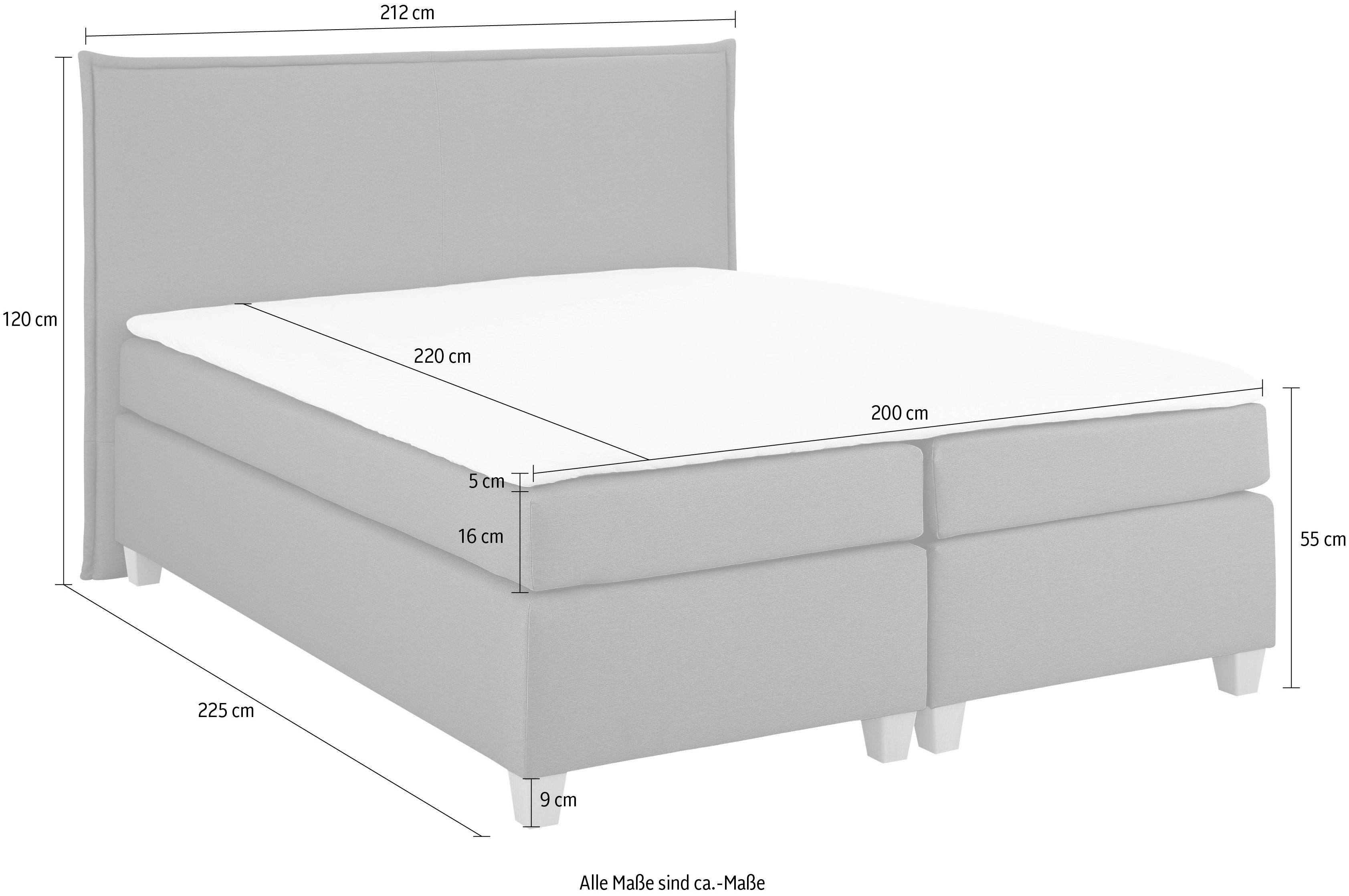 Home affaire Boxspring Houssay incl. topmatras, 5 breedtes, 2 hardheden ook in extra lang 220 cm