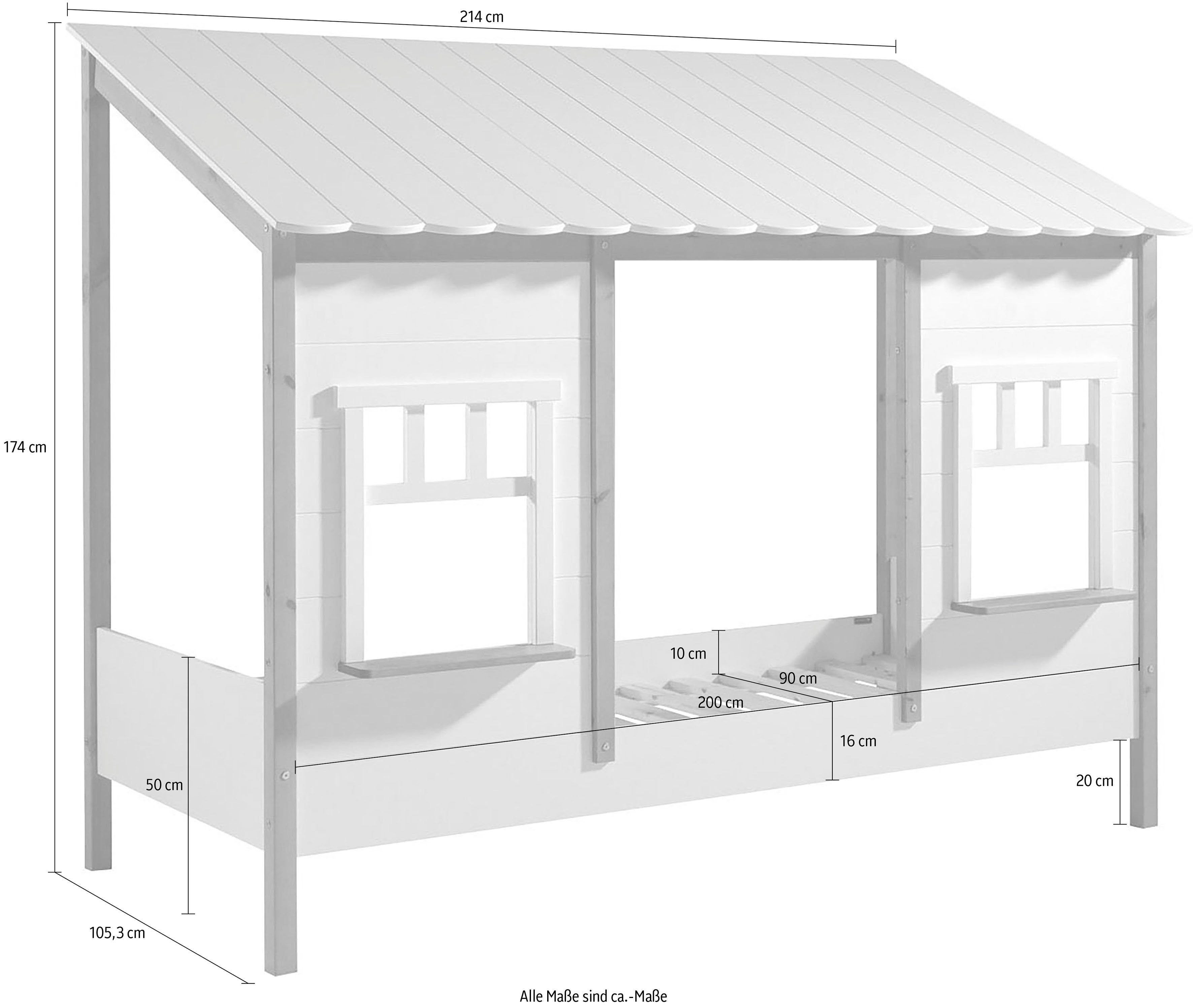 Vipack Kinderledikant Huisbed, van MDF en massief hout, wit gelakt met kleuraccent