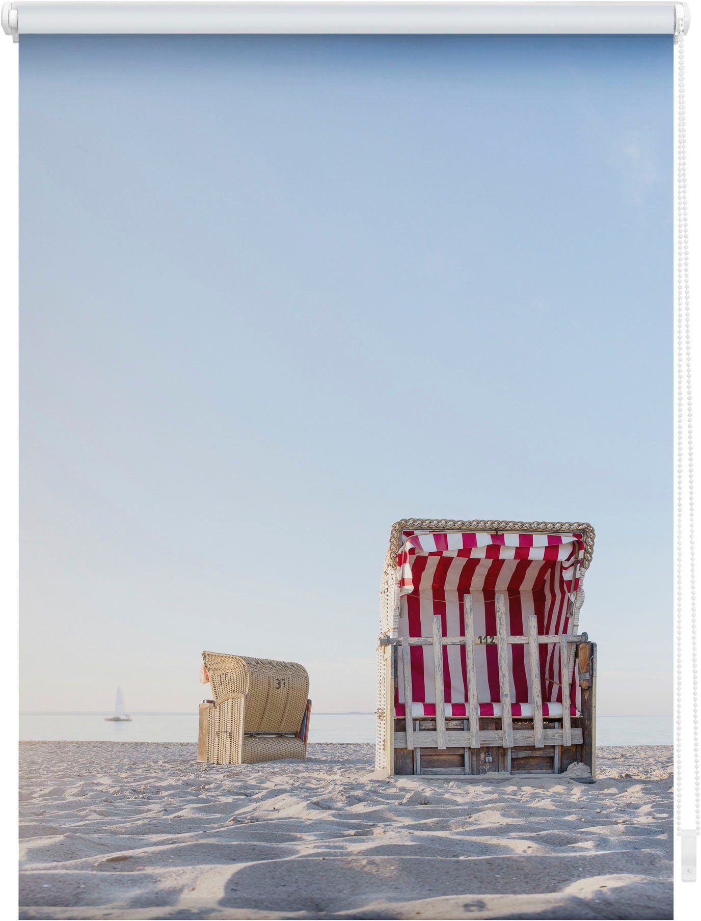 LICHTBLICK Rolgordijn met zijbediening Rolgordijn Klemmfix, zonder boren, verduistering, strandstoel - blauw beige (1 stuk) verduisterende gordijnen