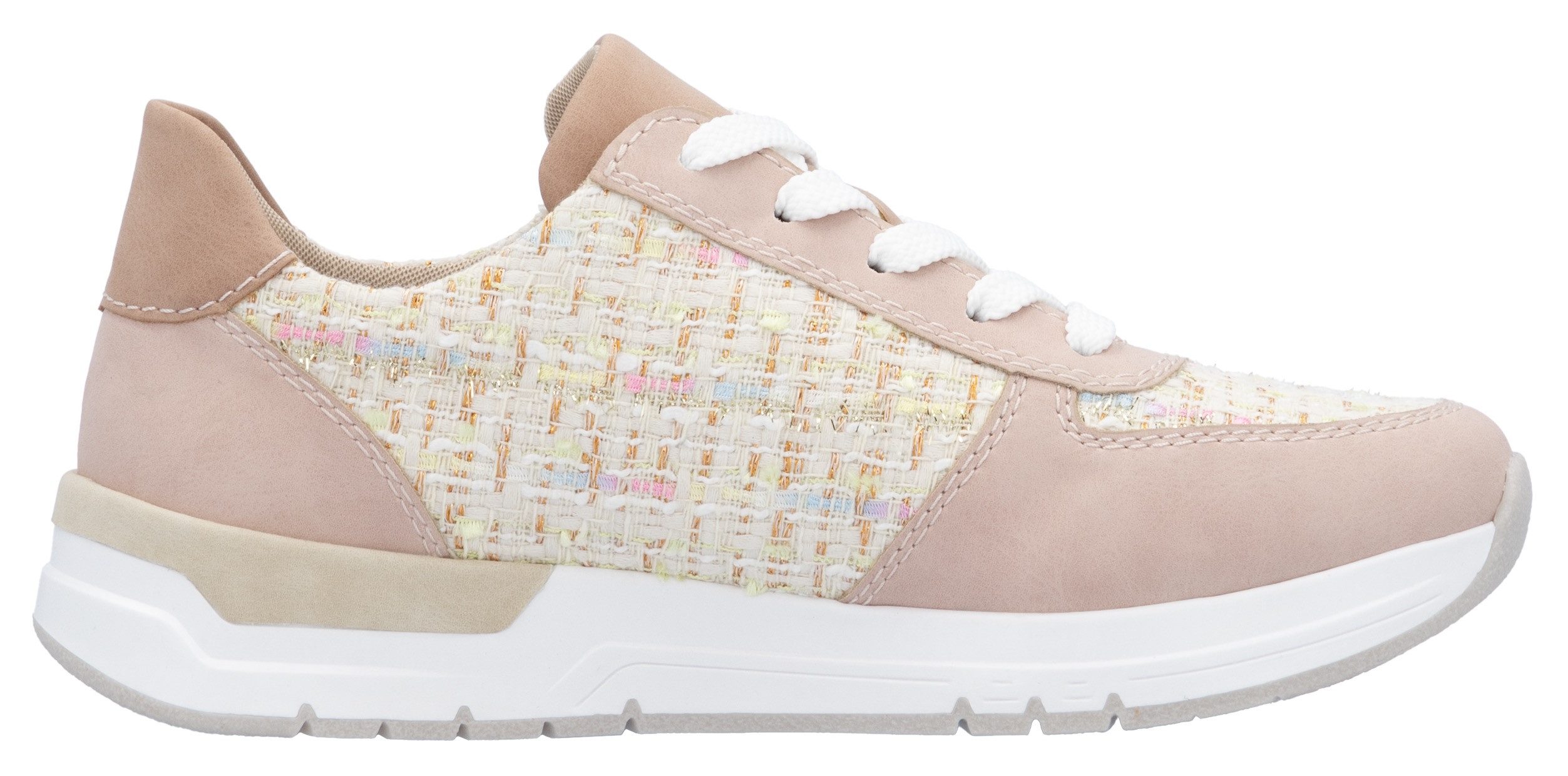 Rieker Sneakers met sleehak lage schoen freizeitschoen casual veterschoen in materialenmix