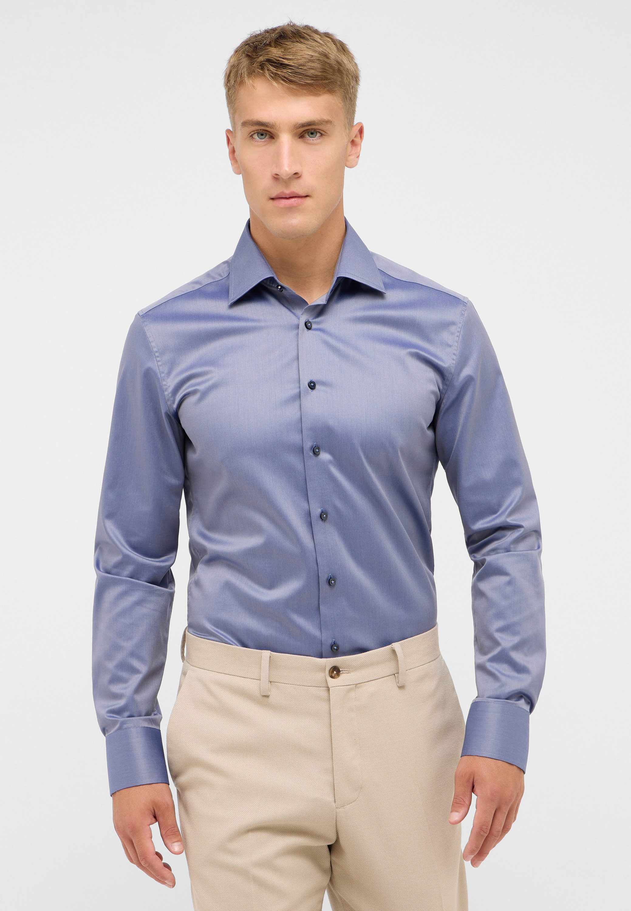 Eterna Overhemd met lange mouwen Slim fit NON IRON (strijkvrij) heren overhemden maat 40 grijs