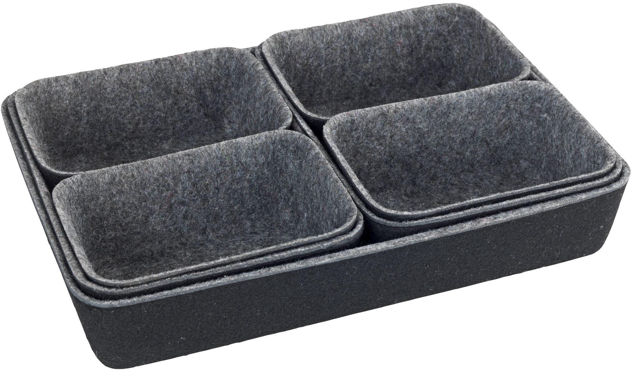 WENKO Organizer Opbergdozen voor lades, 3 maten, gerecycled polyester vilt (set, 7-delig)