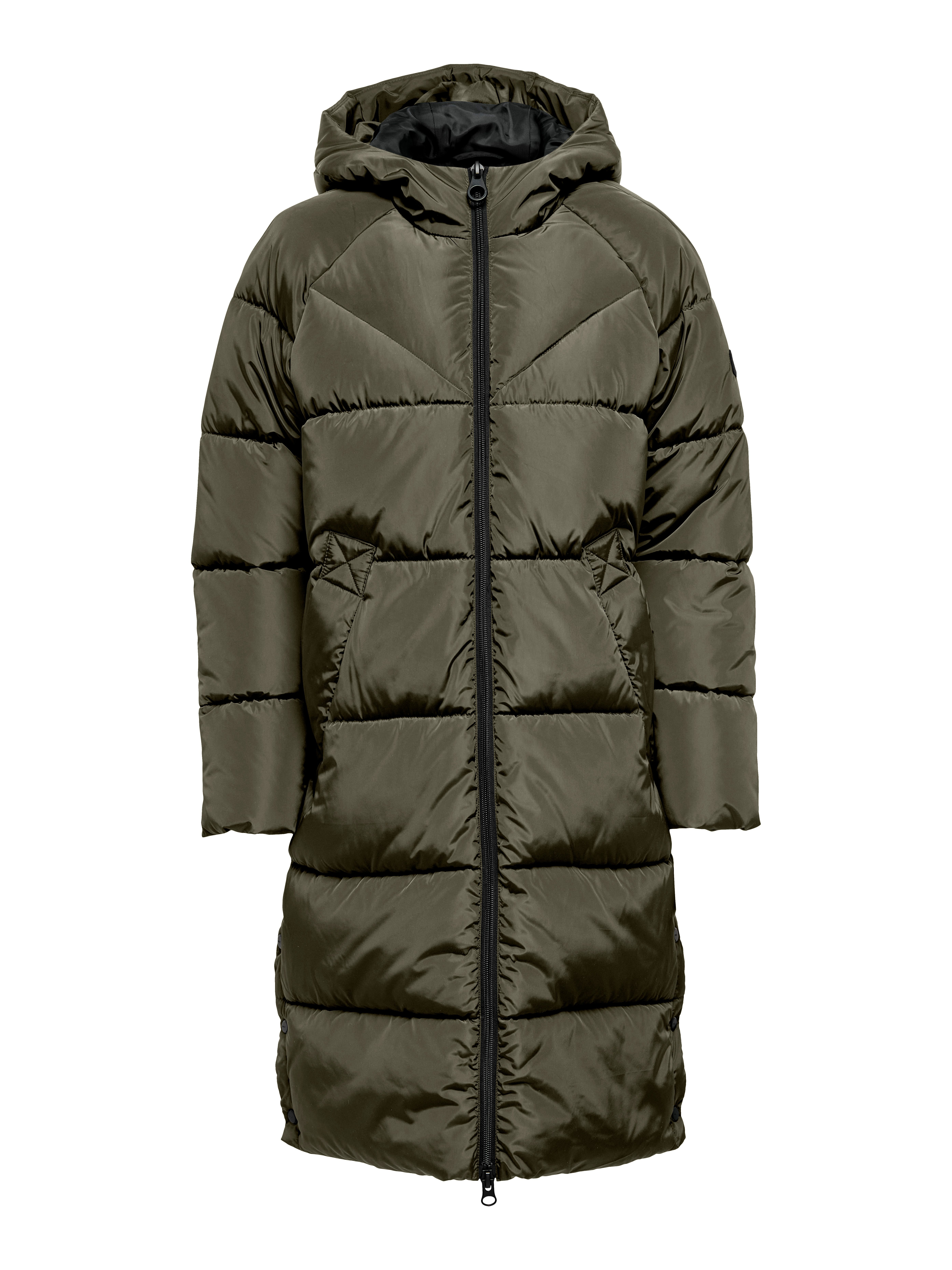 Only Gewatteerde jas ONLAMAND LONG PUFFER COAT CS OTW met capuchon en praktische 2-weg rits