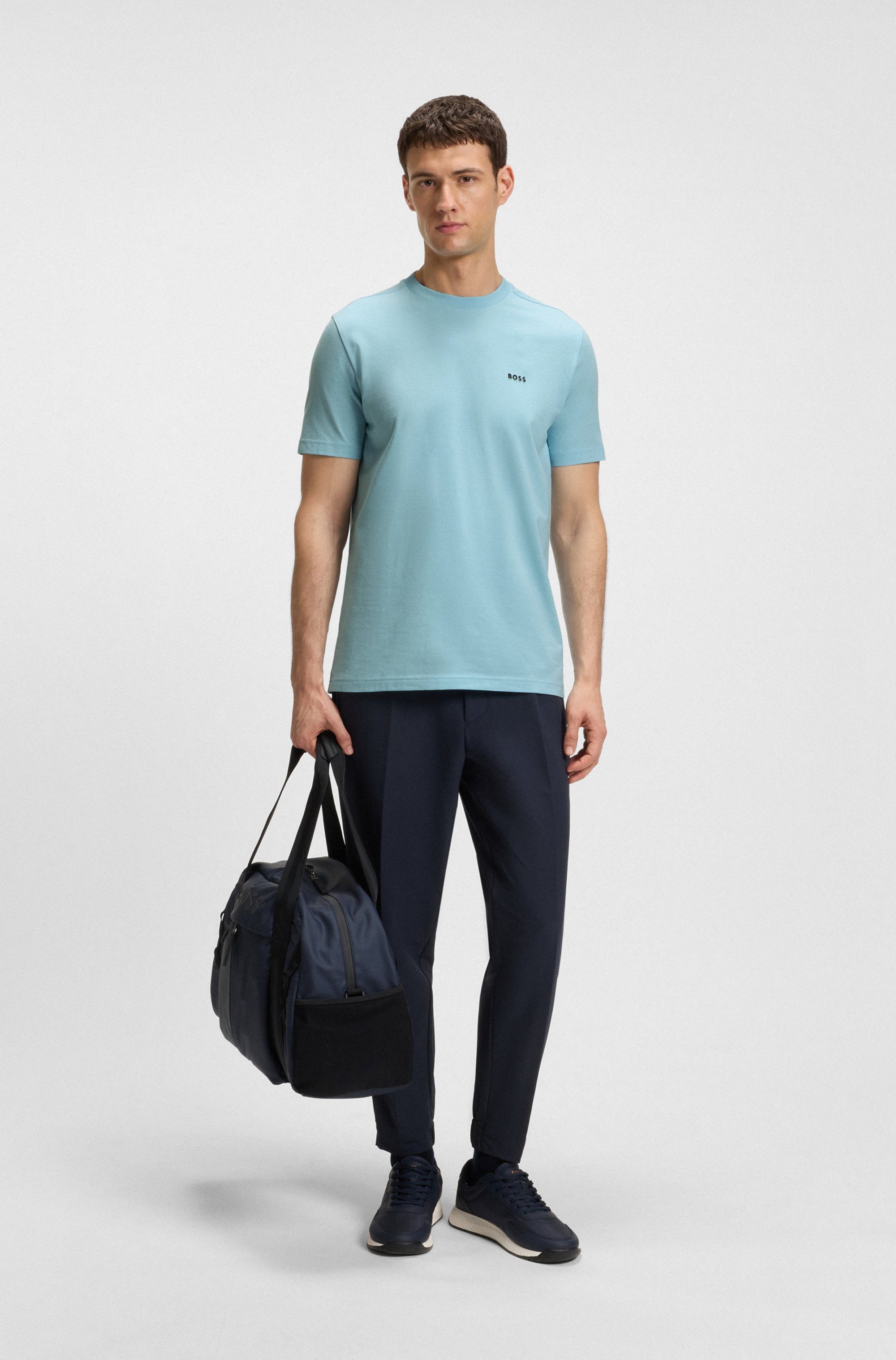 BOSS GREEN Shirt met ronde hals Thee met gegomd contrast-logo