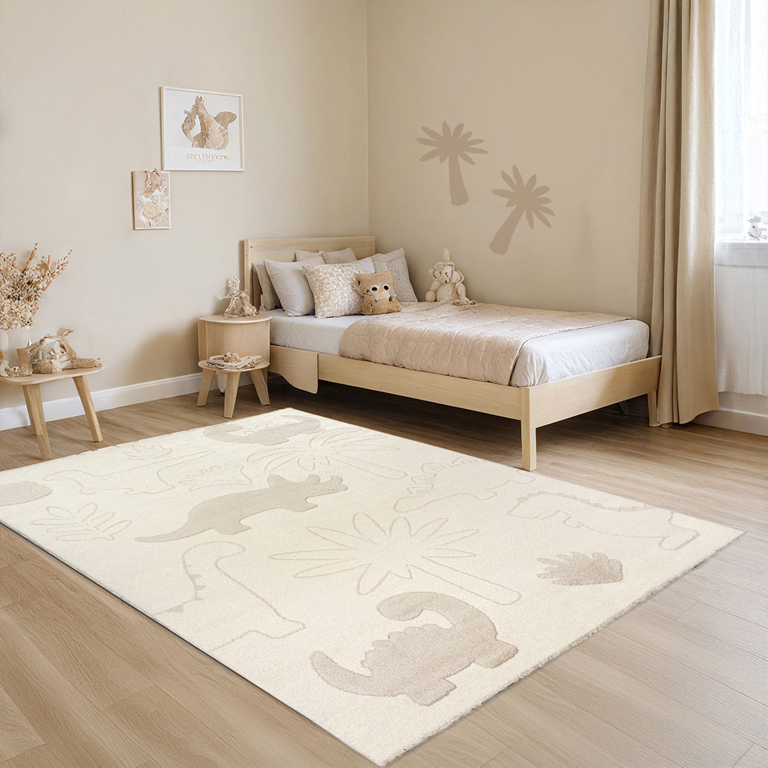 merinos Vloerkleed Eclipse kids Dinos Tapijt voor kinderkamer, kindertapijt, speel tapijt, onderhoudsvriendelijk moderne vloerkleden beige
