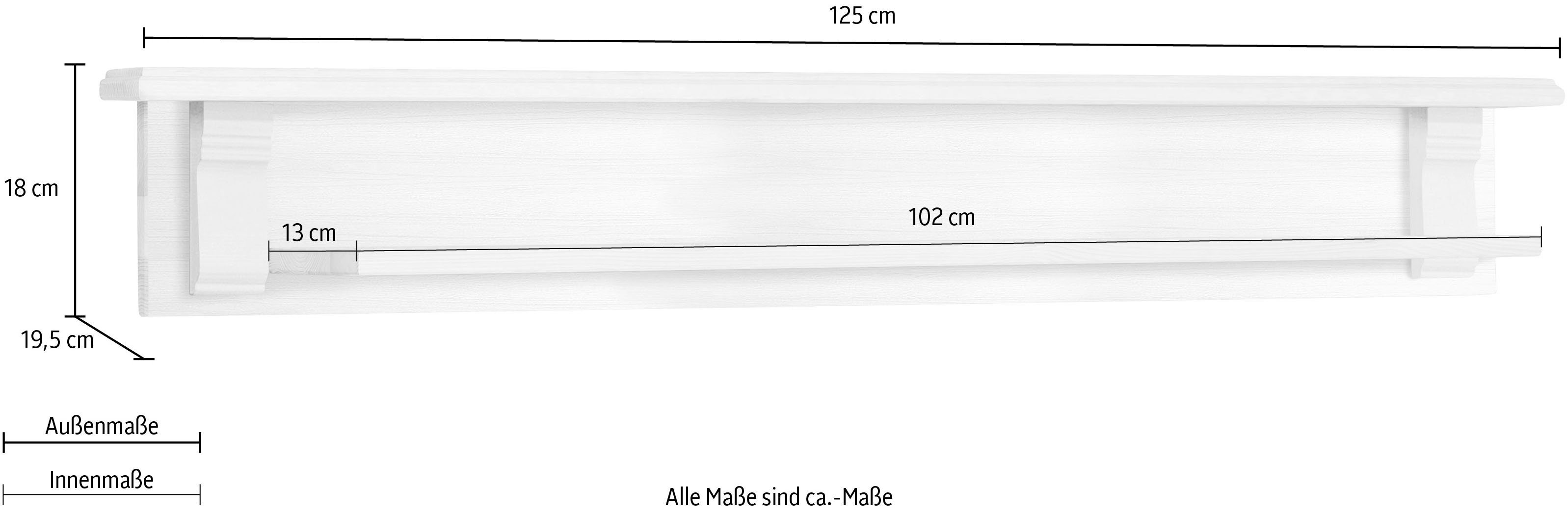 Home affaire Wandplank ANNA Breedte 125 cm, van massief grenen, FSC®