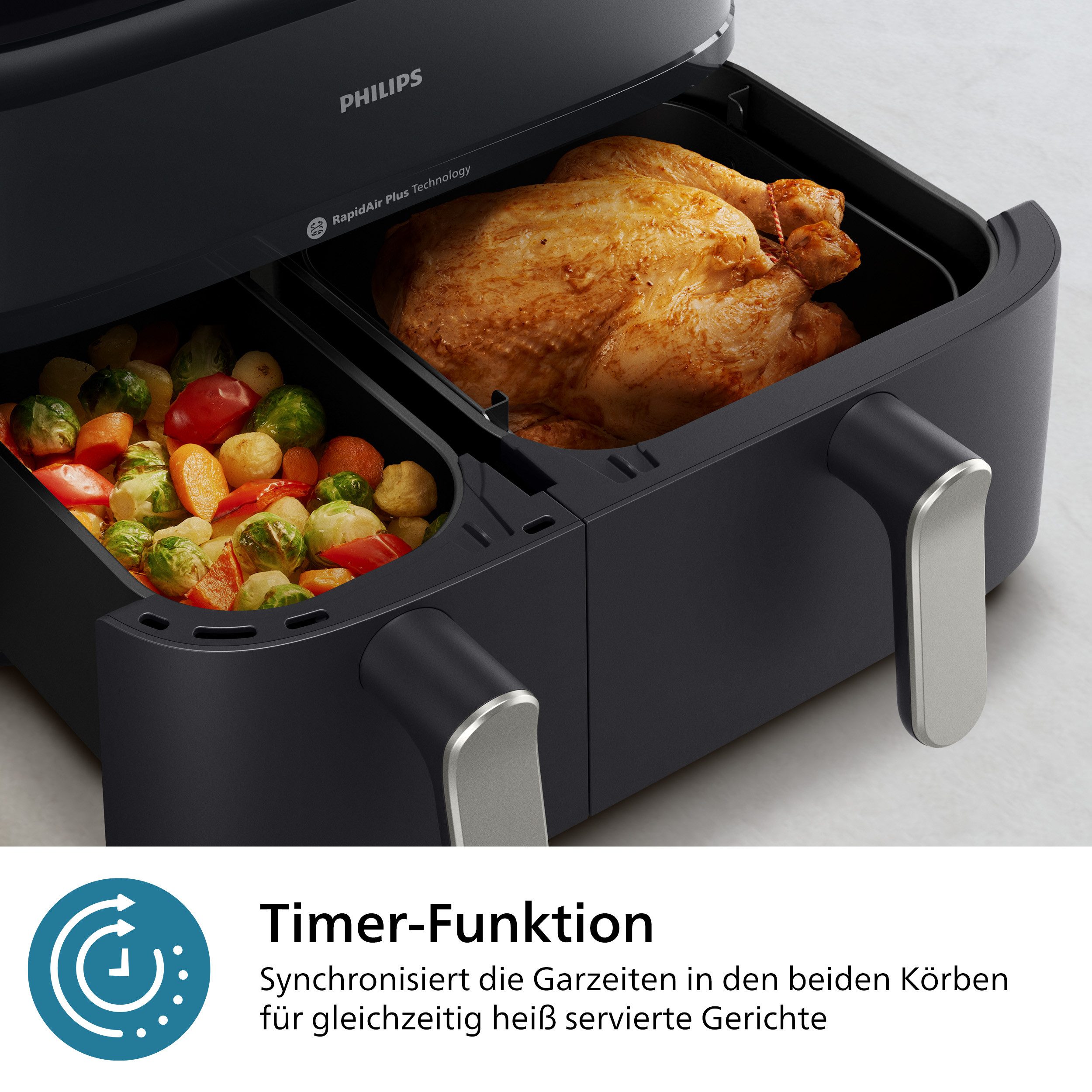 Philips Airfryer Steam Airfryer 5000 Dual Basket NA555/00, Airfryen & Dampfgaren, 3L+6L