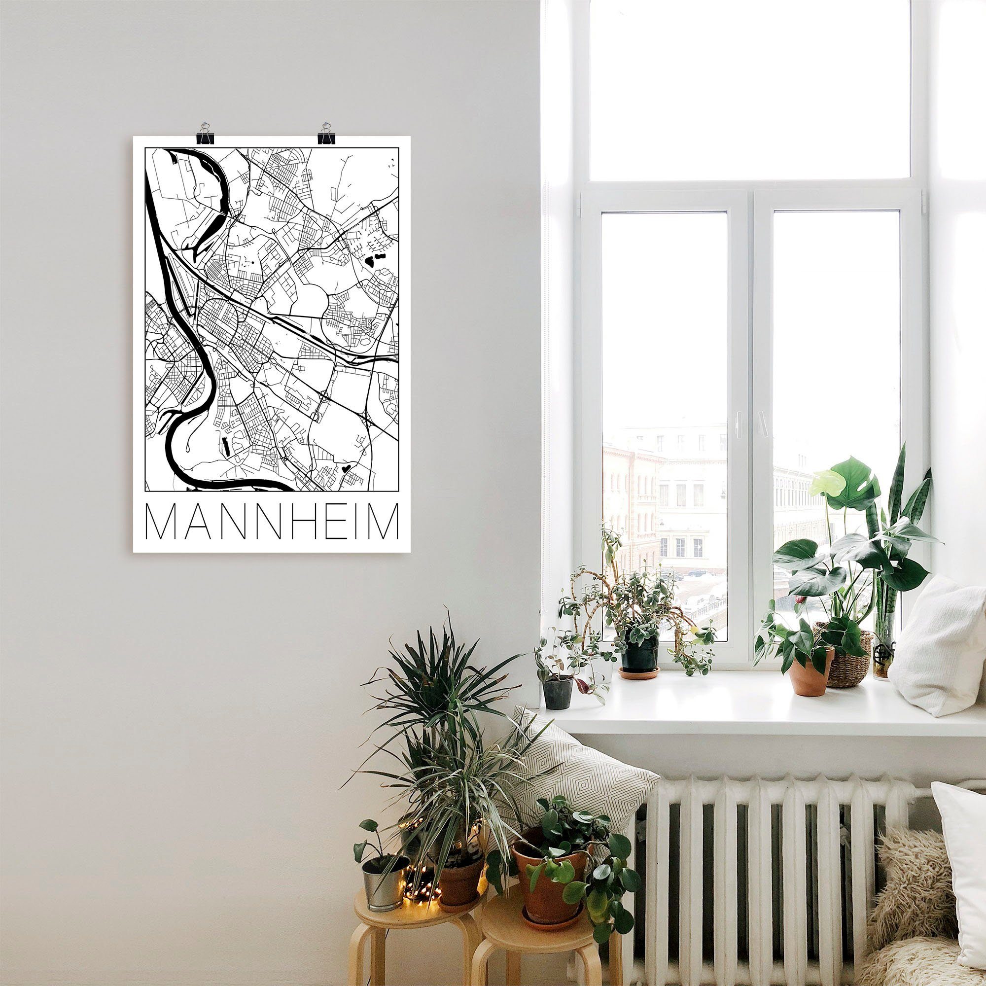 Artland Artprint Retro kaart Mannheim Duitsland als artprint van aluminium, artprint voor buiten, poster in diverse formaten