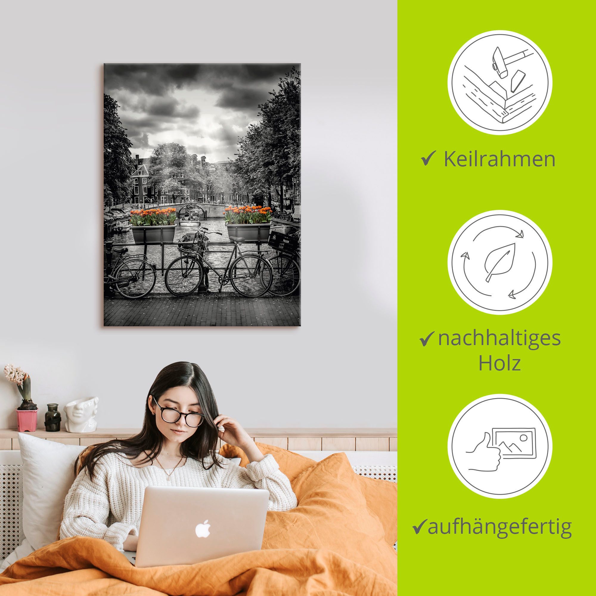 Artland Artprint Amsterdam Herengracht & zonnestralen als artprint op linnen, poster in verschillende formaten maten