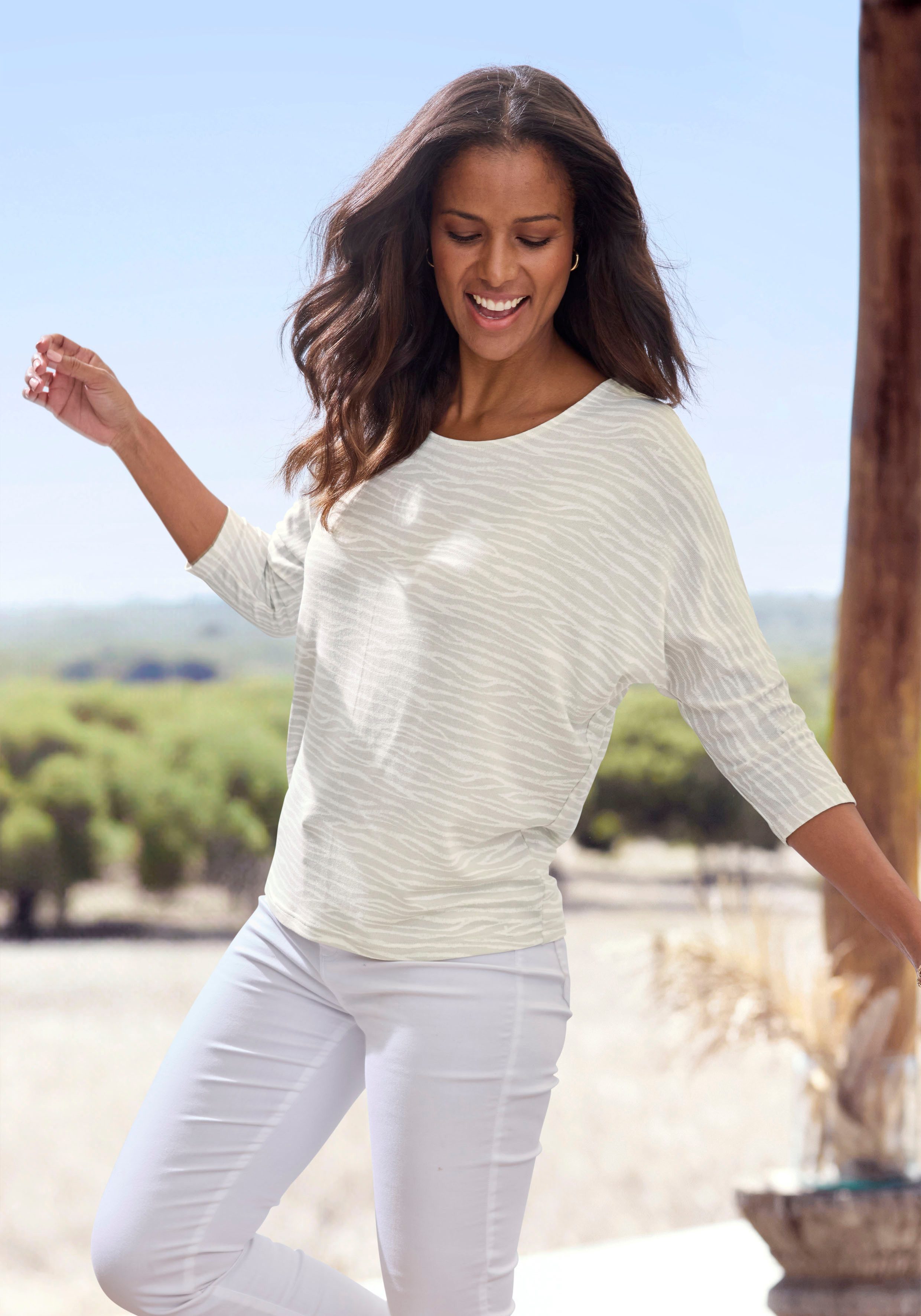 Lascana Shirt met 3/4 mouwen Met modieus zebra-patroon