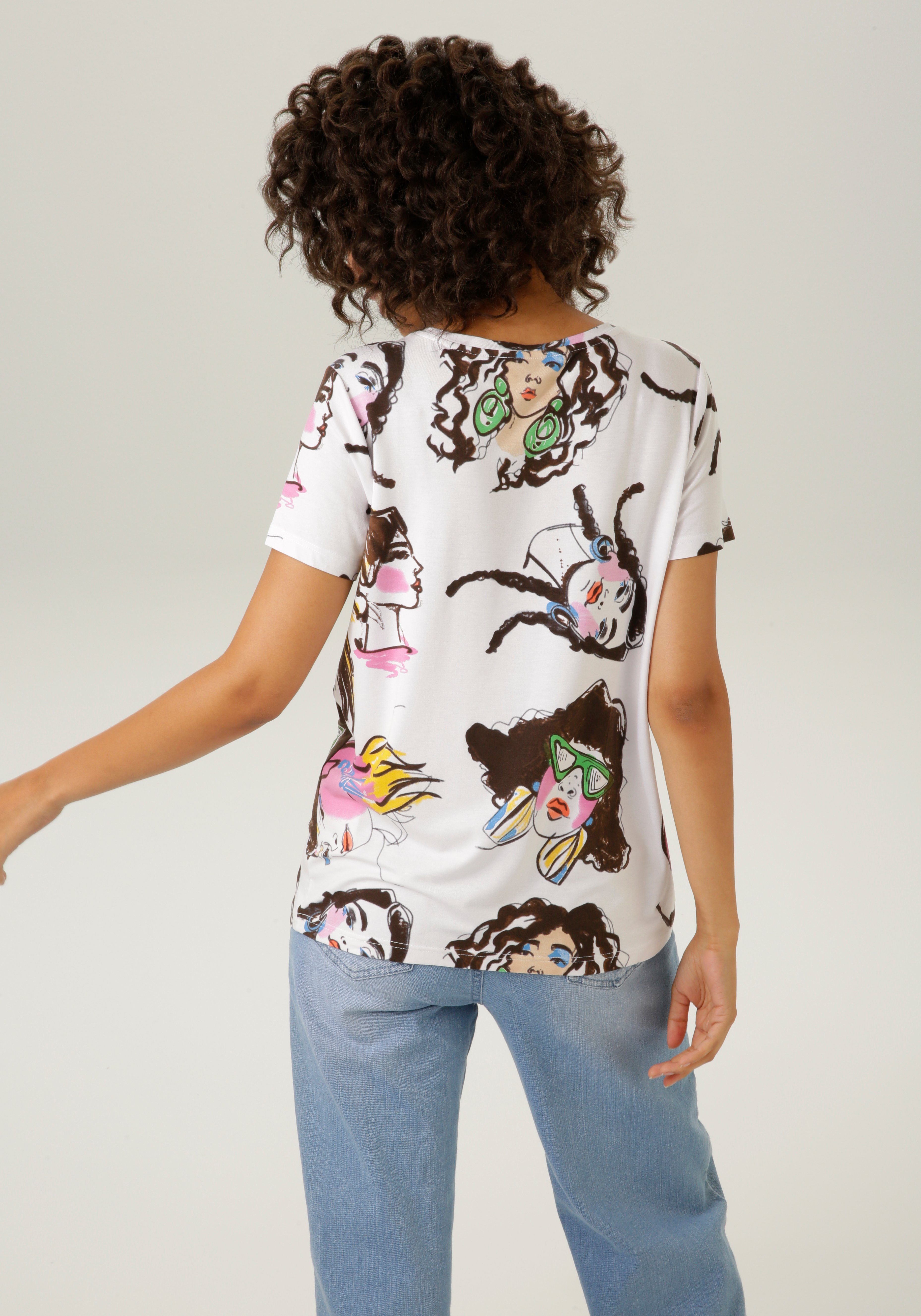 Aniston CASUAL T-shirt bedrukt met extravagante hoofden nieuwe collectie