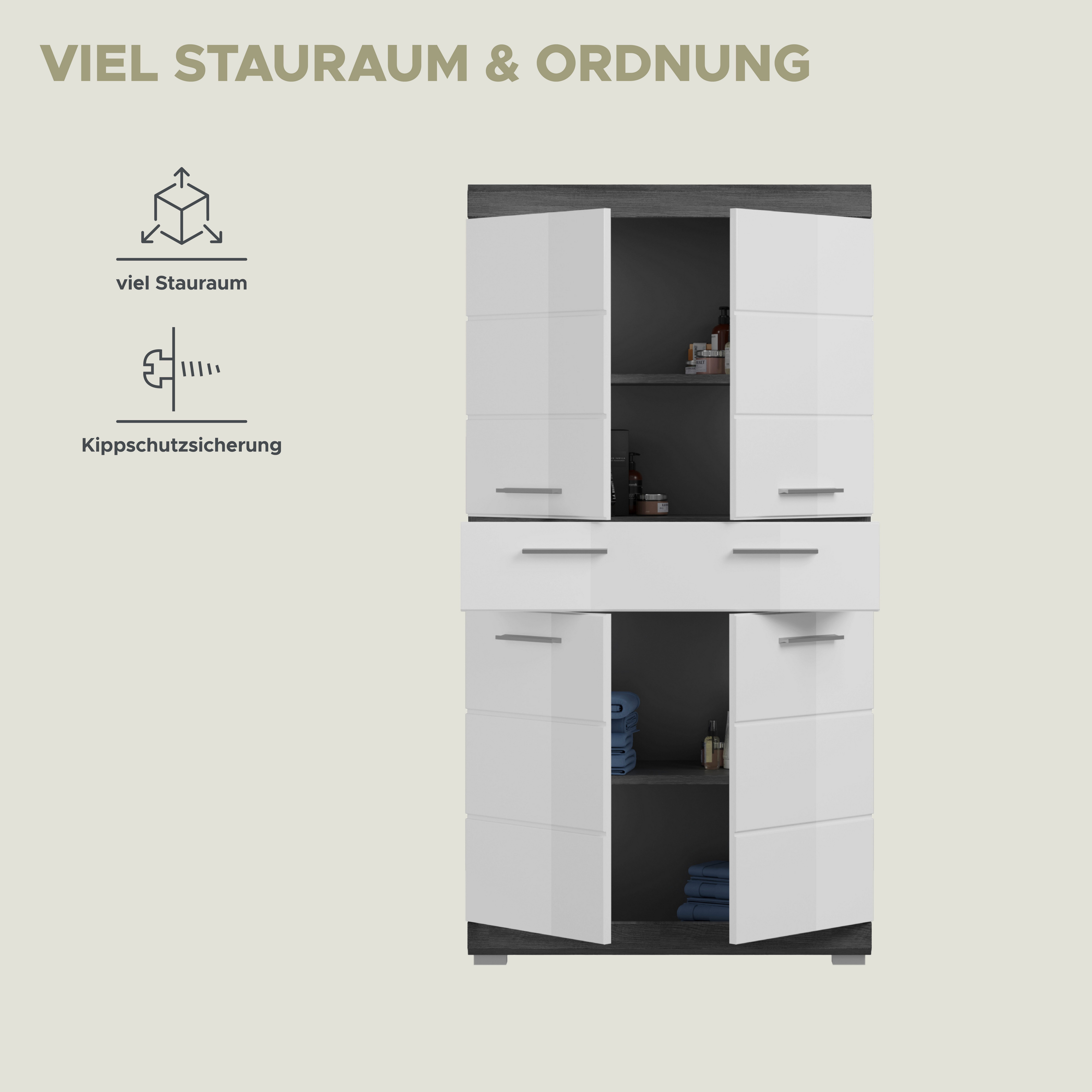 INOSIGN Halfhoge kast Siena, breedte 74 cm, 4 deuren, 1 lade, 4 vakken, MDF-front in verschillende kleuren verkrijgbaar, badkamermeubels, badkamerkast, kast, badkamer