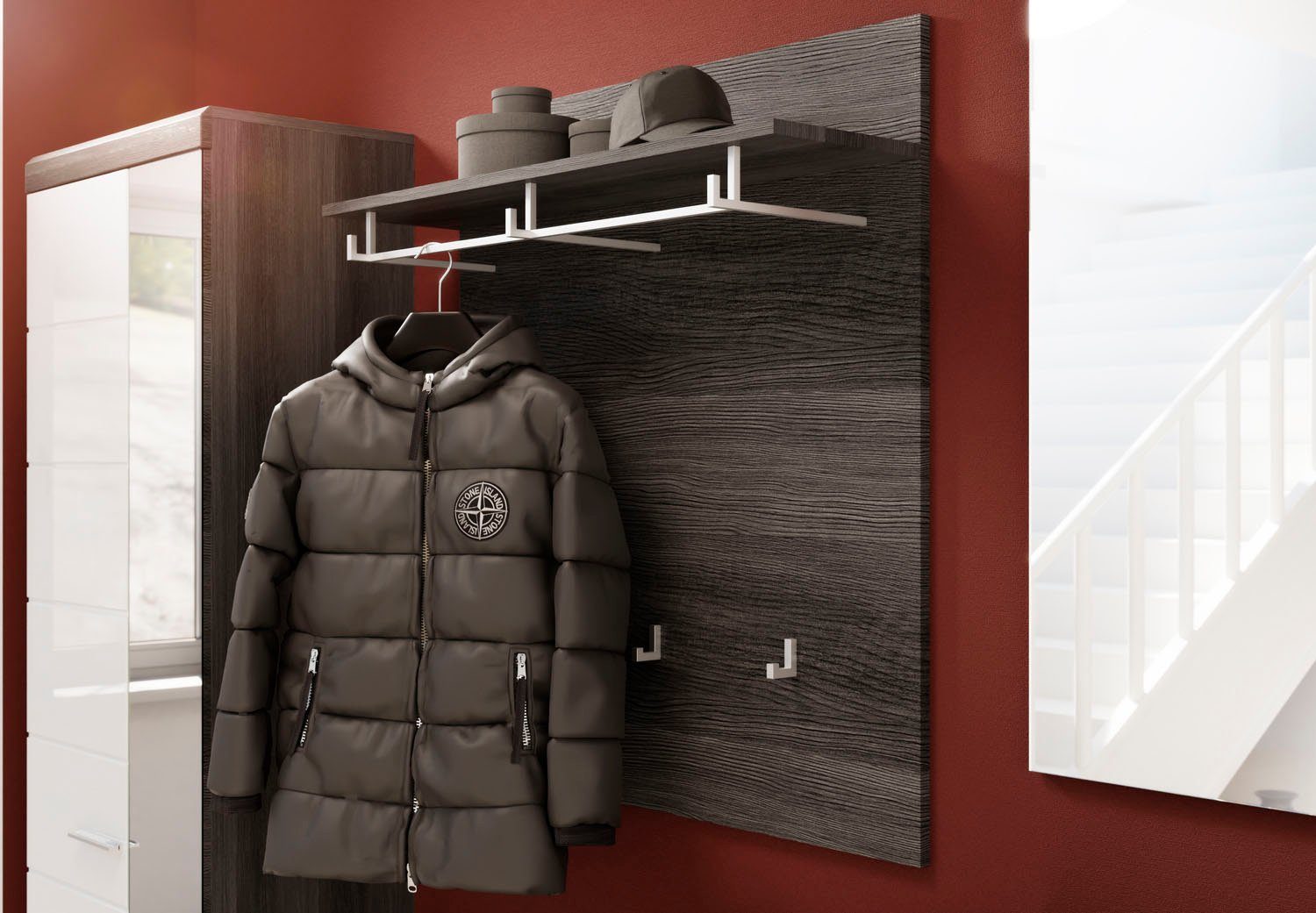 INOSIGN Kapstokpaneel Siena, Breedte 90 cm, 3 Haken, 1 Kledingstang, 1 Plank