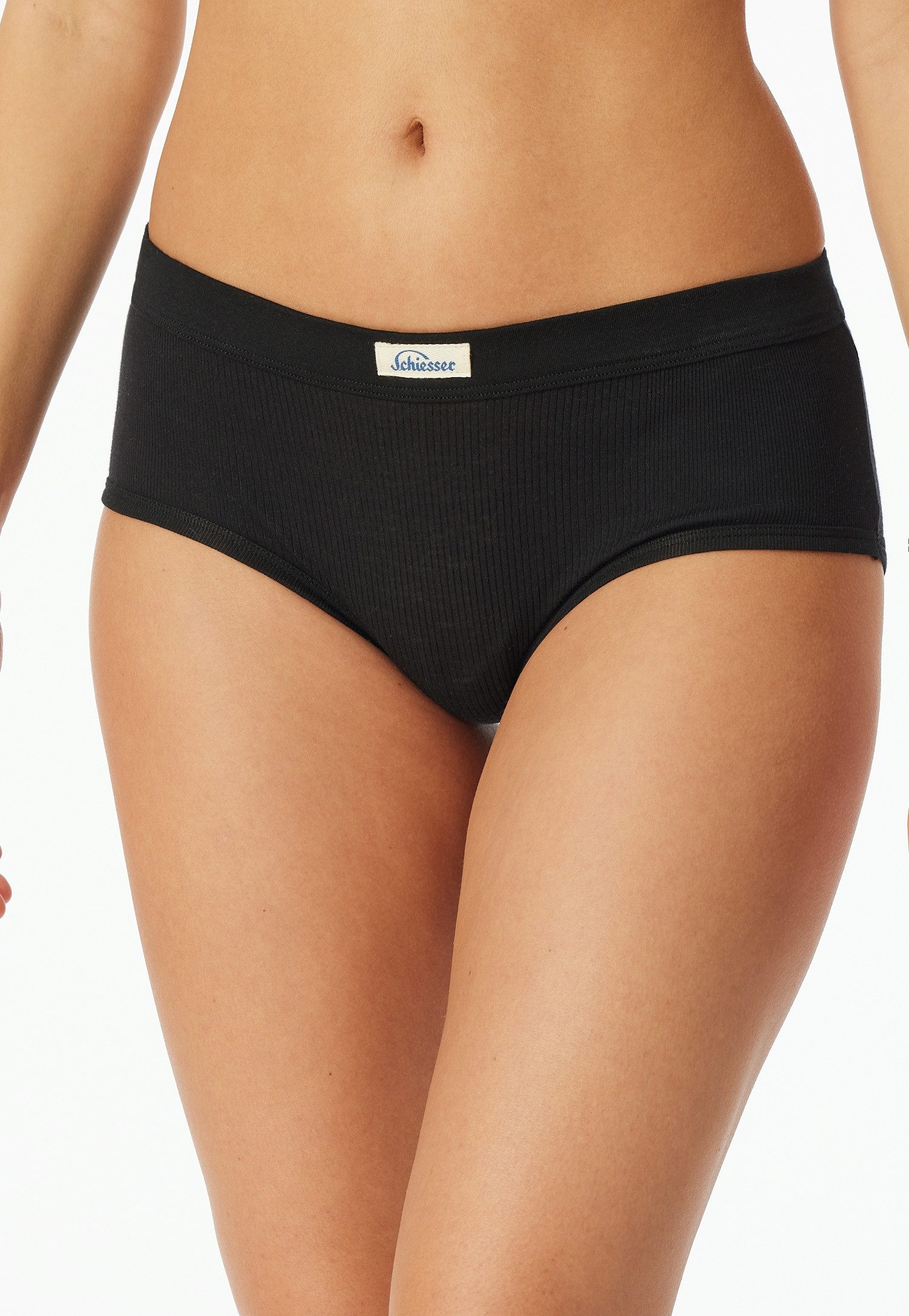 Schiesser Hipster "Panty - REVIVAL" met geplaatst ribpatroon en brede elastische tailleband dames slips maat 42 zwart