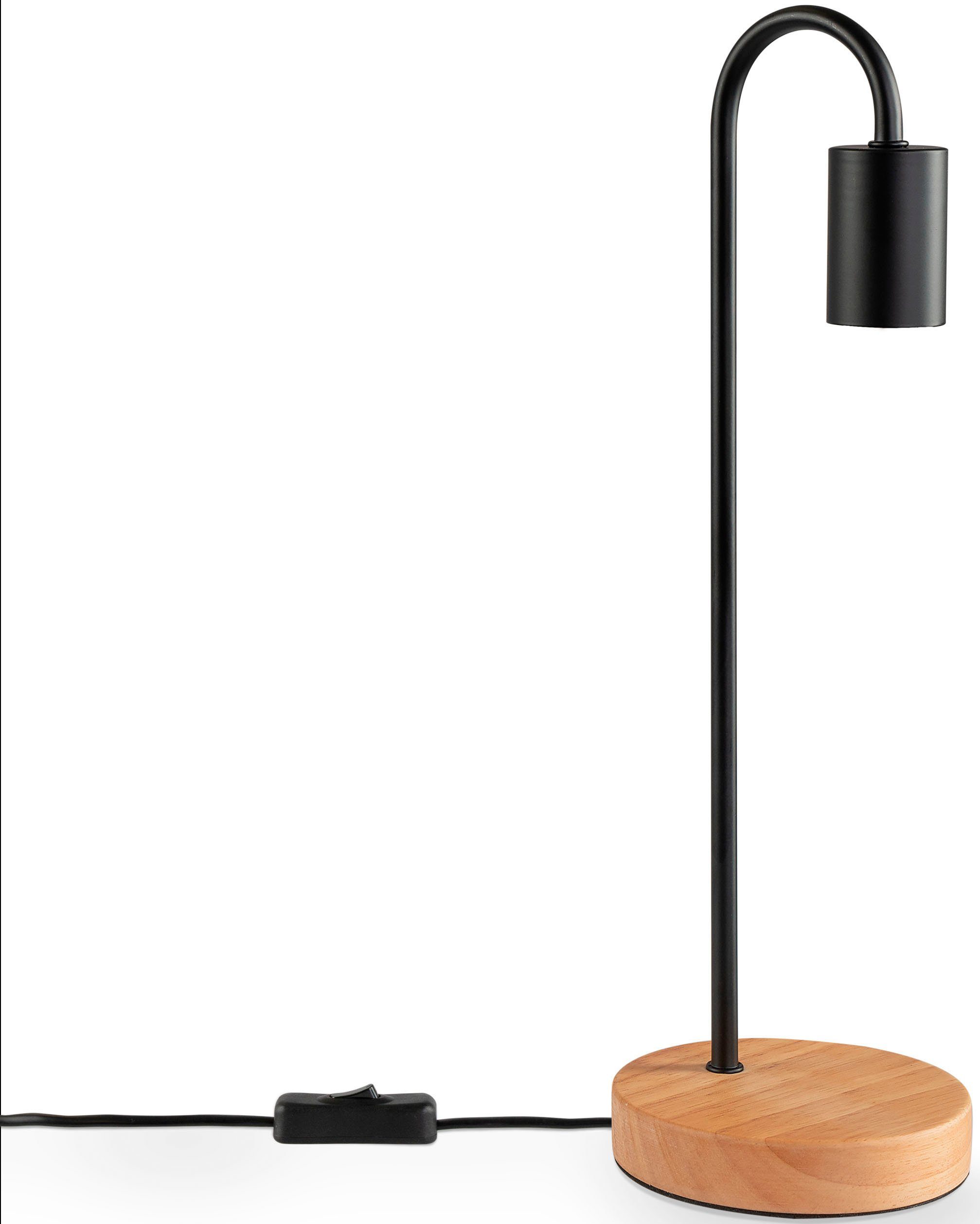 Paco Home Tafellamp Walter Nacht schrijf houten voet hoogte 40,5cm Ø12,6cm E27 tafellampen zwart