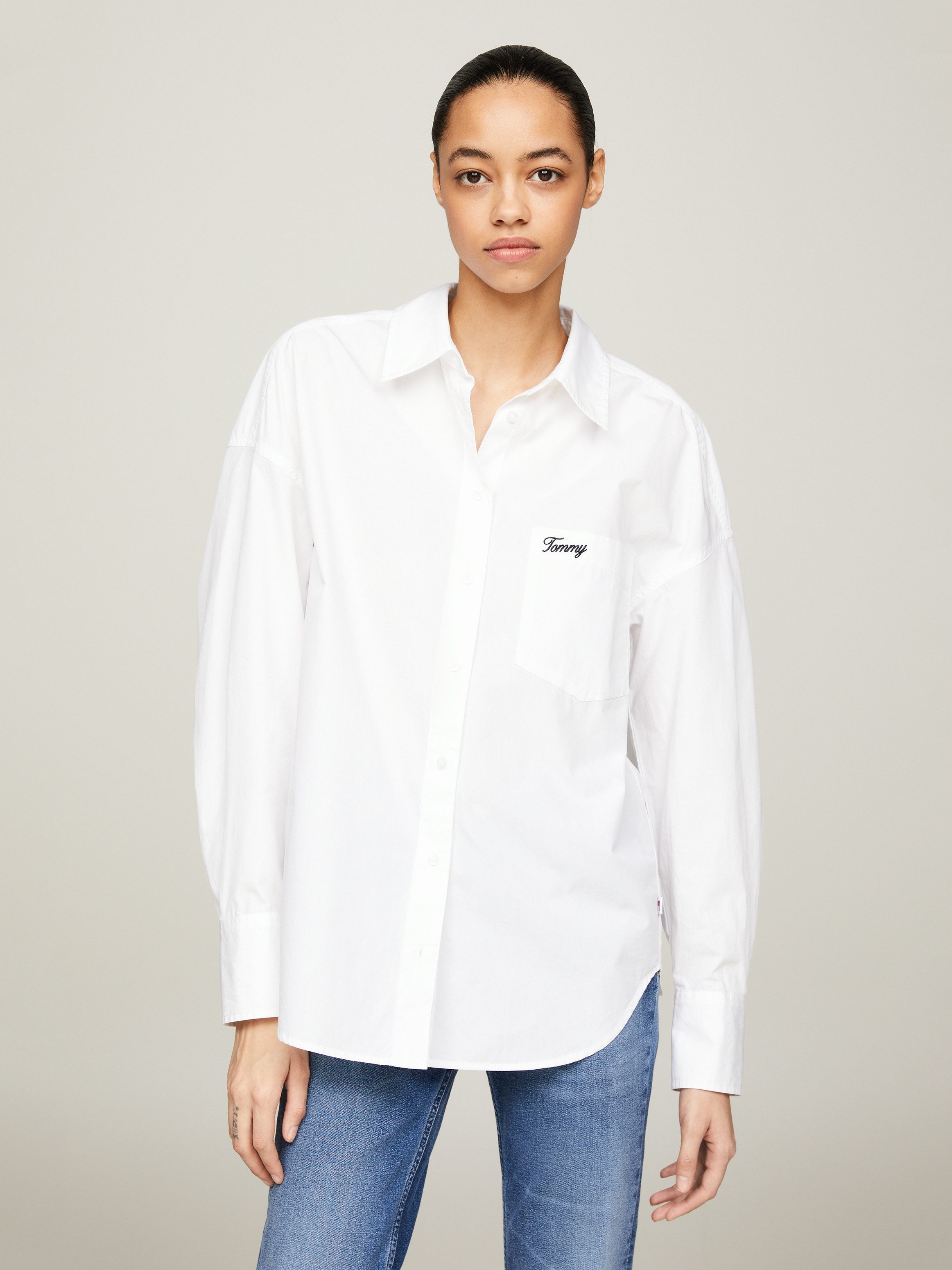 TOMMY JEANS Top TJW SP OVR SCRIPT SHIRT EXT Met Tommy Jeans-logo-opschrift