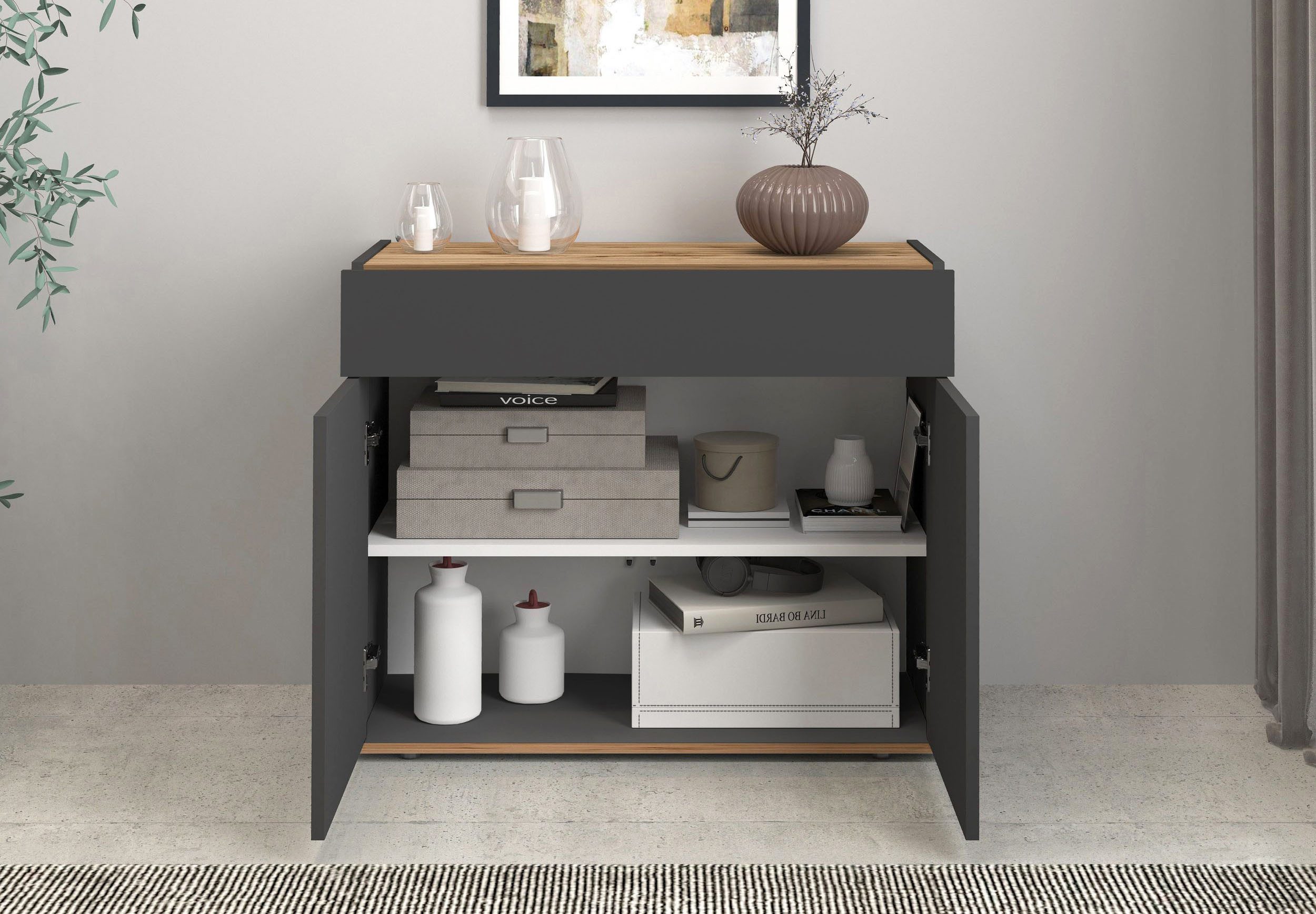 INOSIGN Dressoir Garda, Ladekast, Kast, Buffet 2 deuren, 1 lade, greeploos breedte 80,9 cm