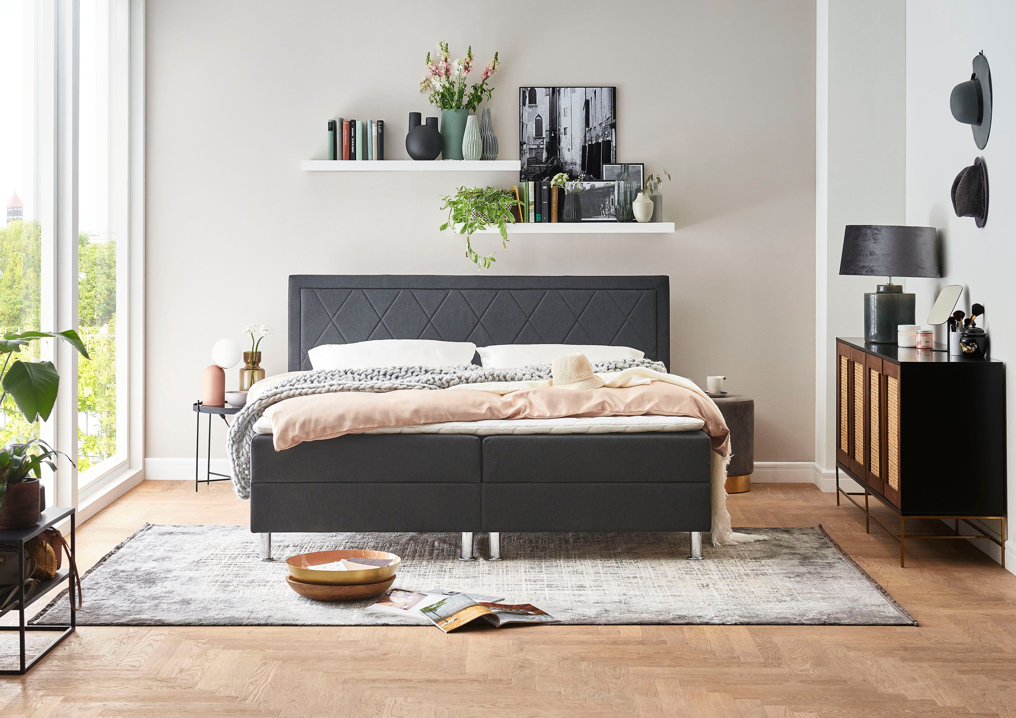 ATLANTIC home collection Boxspring Helen Pocketveringsmatras en topmatras, naar keuze met bedkist