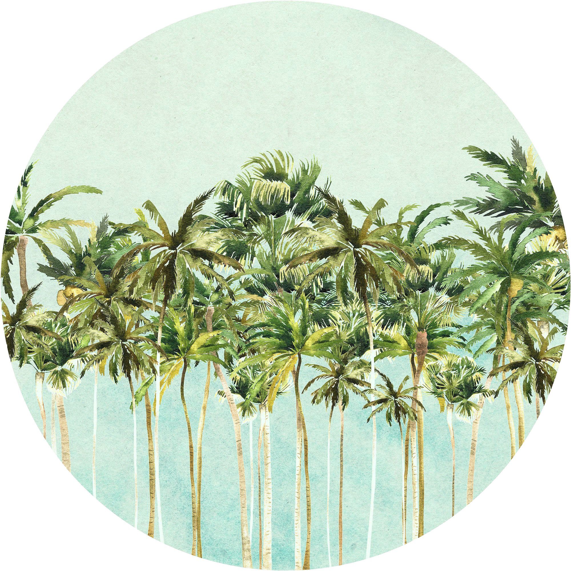 komar fotobehang coconut trees 125 x 125 cm (breedte x hoogte), rond en zelfklevend (1 stuk) groen