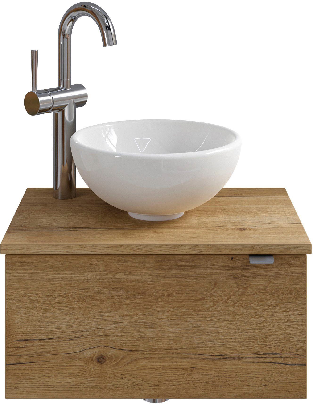 Saphir Wastafelonderkast Serie 6915 wastafel met onderkast voor gastenbadkamer, tweede toilet (3-delig) wastafelmeubels bruin