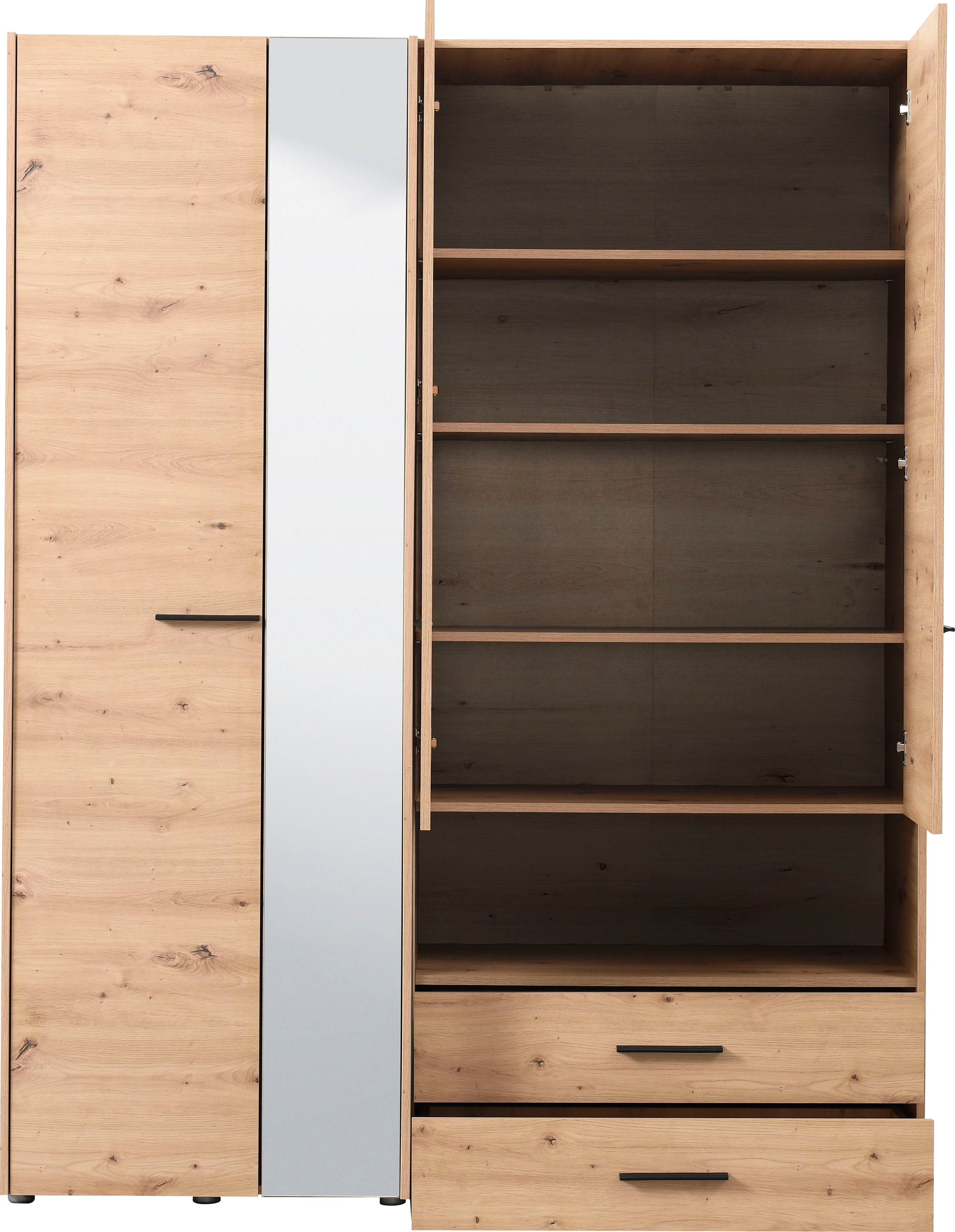 INOSIGN Kledingkast Leon, FSC®-gecertificeerd houtmateriaal met spiegel, binneninrichting en 2 lades, 127,5x55x205,5 cm