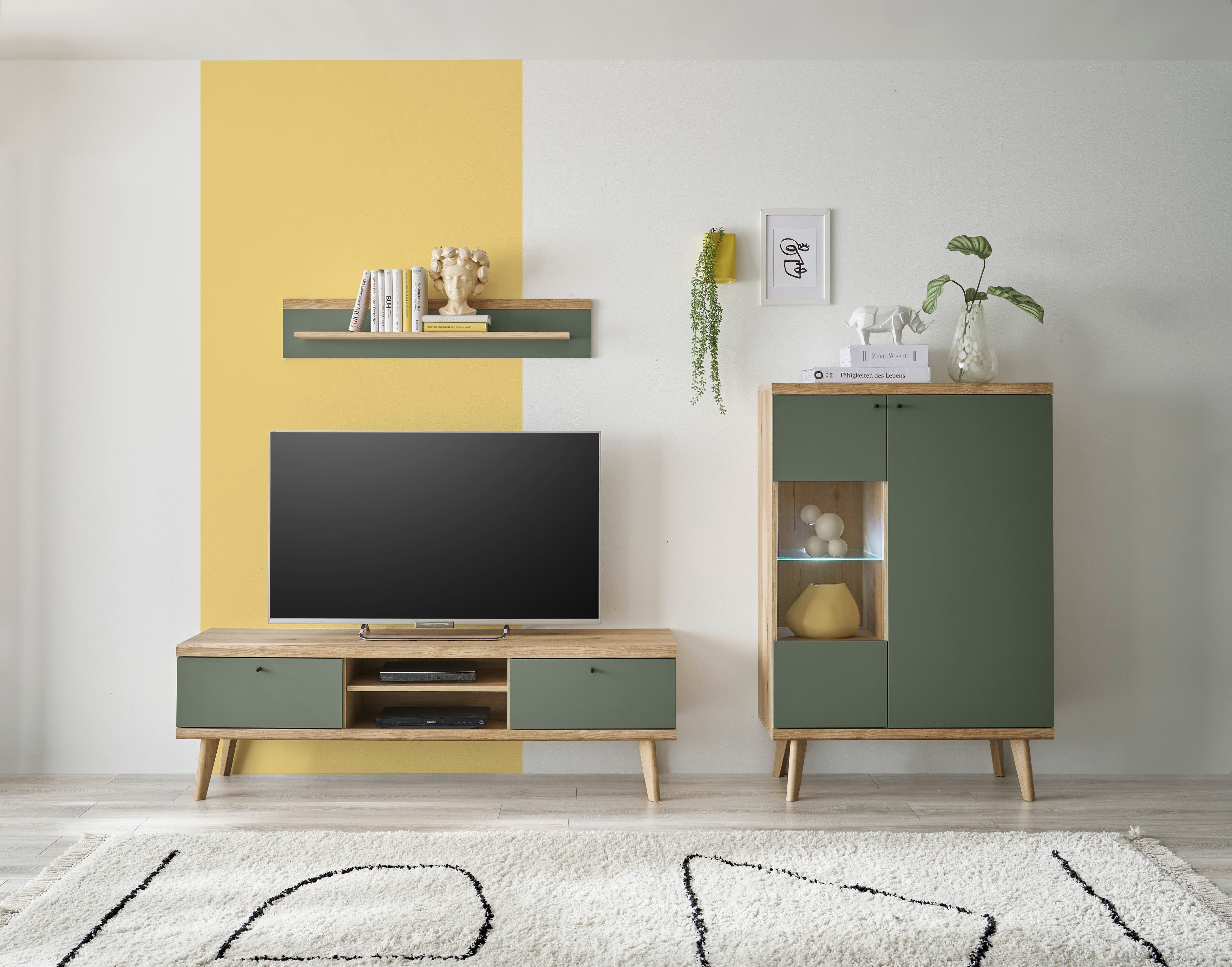 INOSIGN Wandmeubel MAVAS in moderne trendkleur, handgrepen van metaal (zwart), breedte 260 cm (set, 3-delig) tv-wandmeubels groen