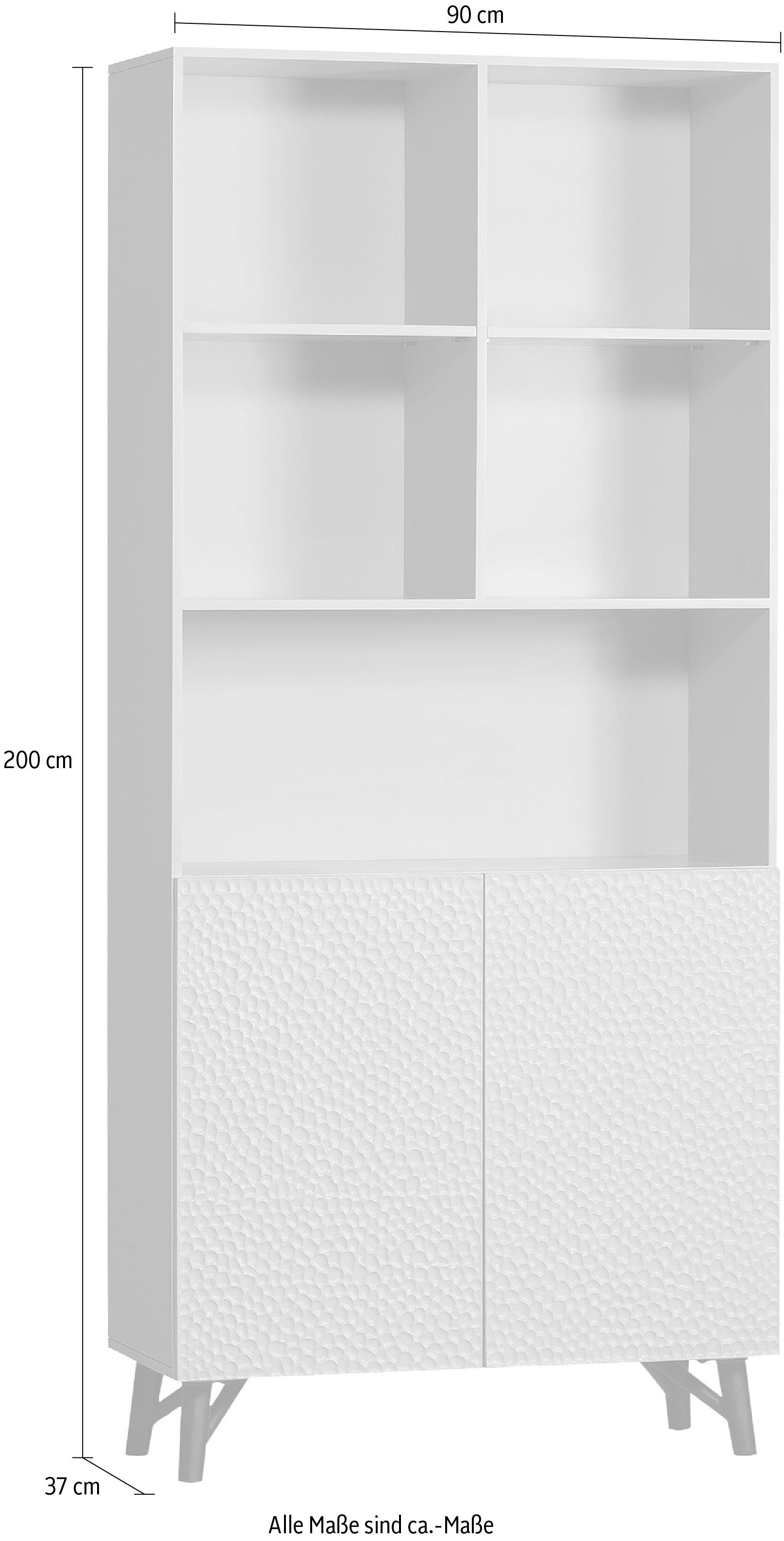 WOOOD Rek Carve Staande plank met 2 deuren met open vakken, 2 deuren, h 200 cm x b 90 cm