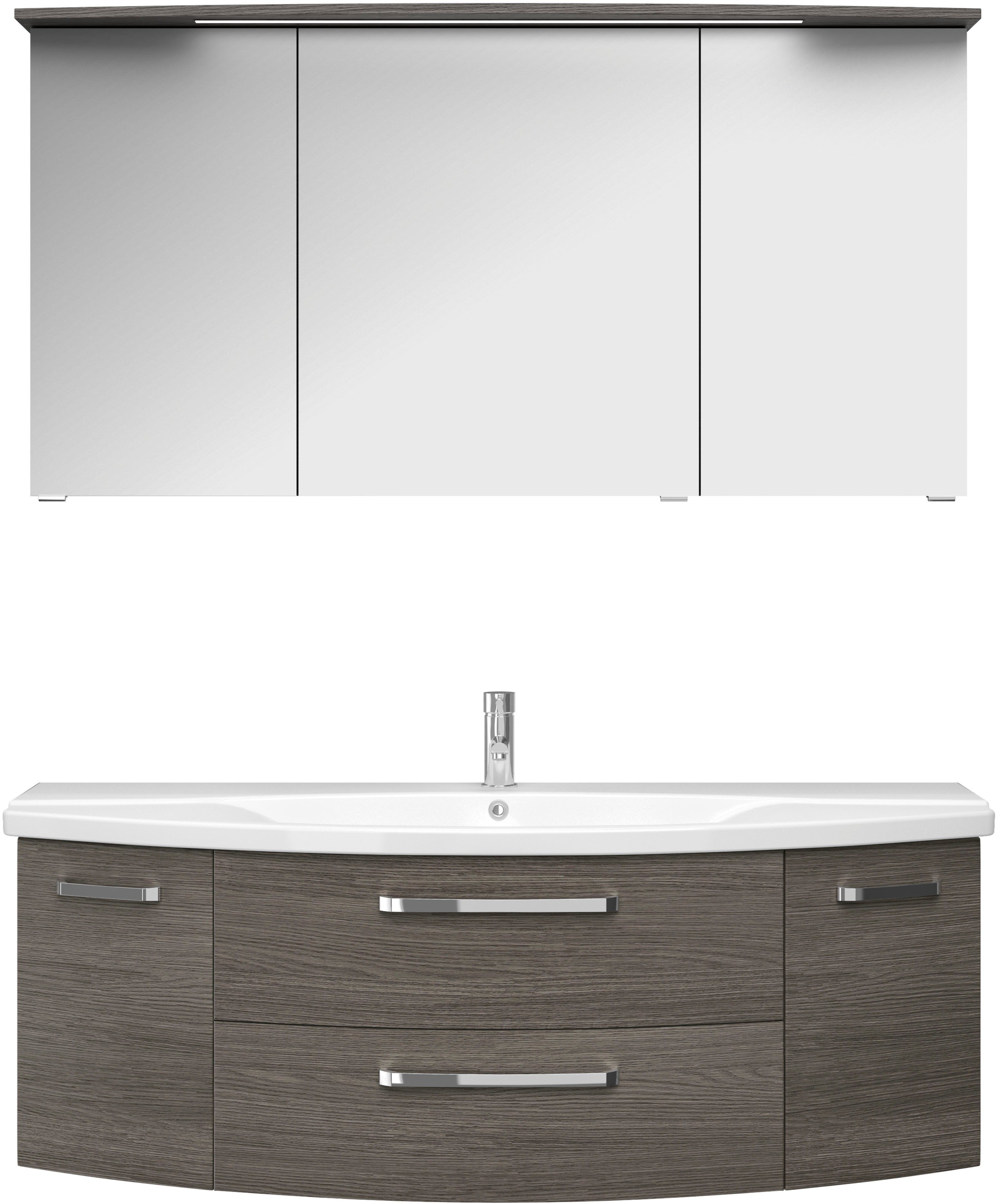 Saphir Badmeubelset Serie 4010 2-delig keramische wastafel met LED-spiegelkast Badkamer set 144 cm breed, incl. deurdemper, 5 deuren, 2 lades (set)