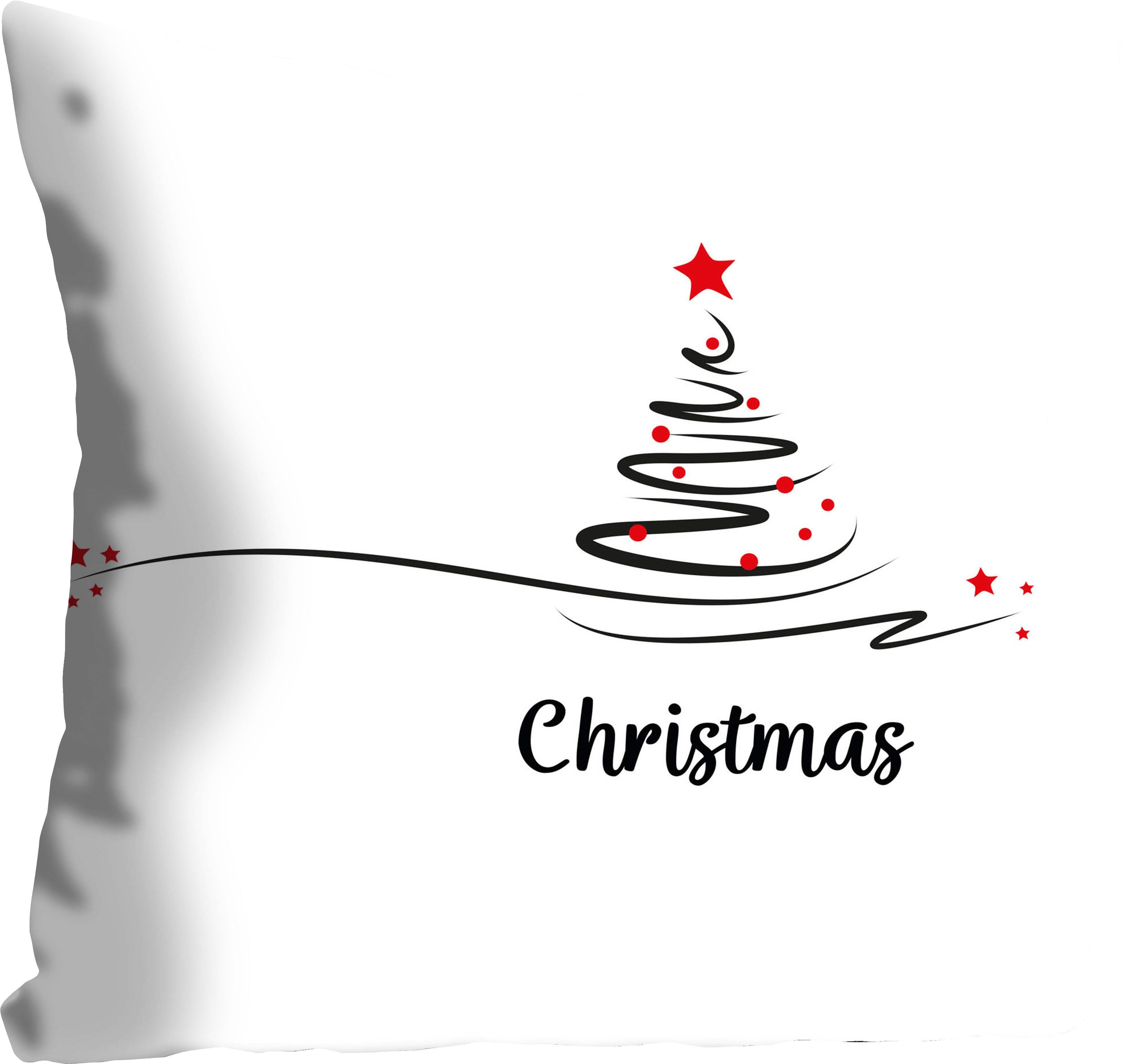 queence Sierkussen Matteo Kussenhoes, Christmas opschrift, wit, kerstboom, kerstmotief (1 stuk)