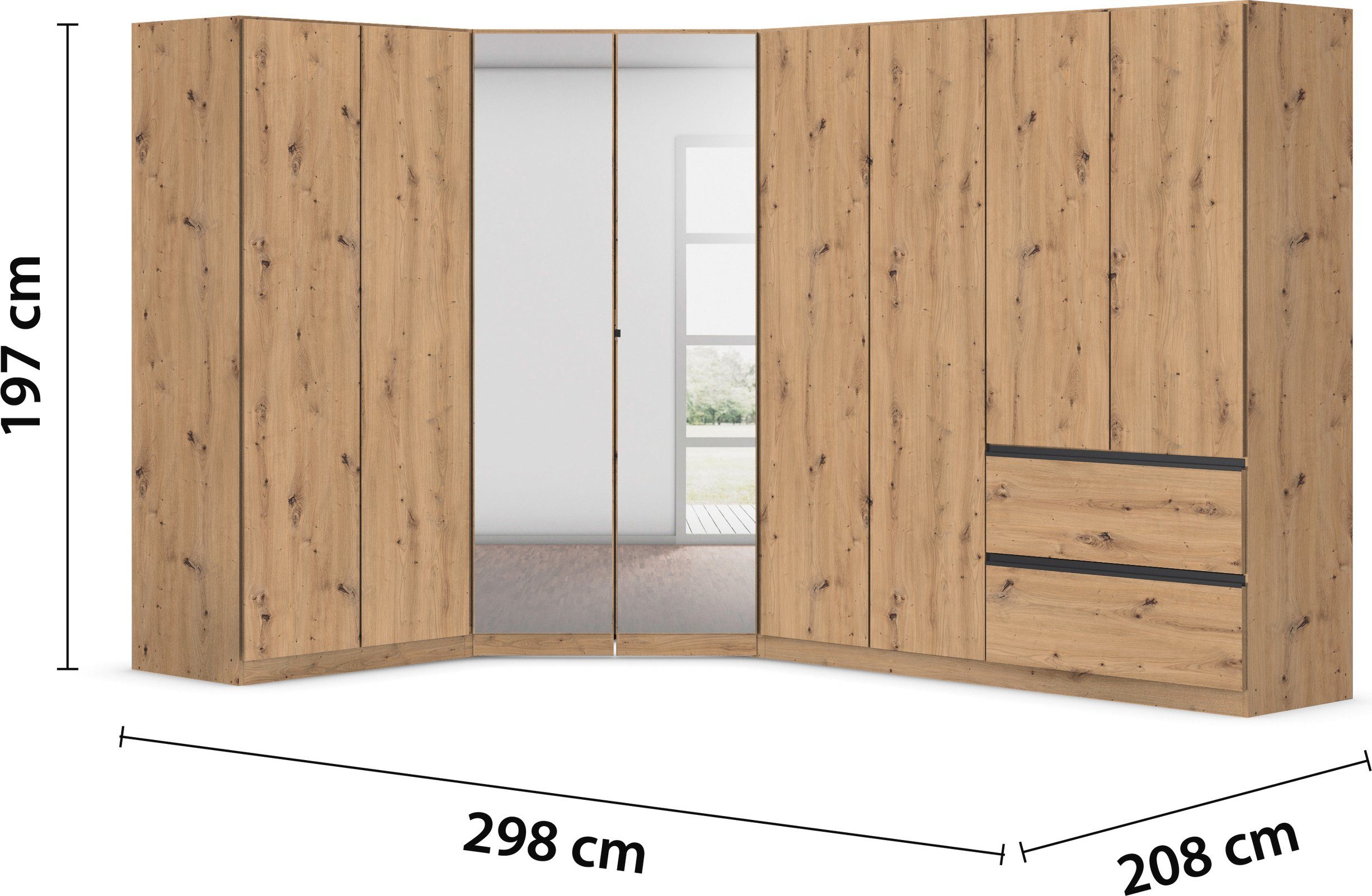 rauch Kastenset Kledingkast kast garderobe waskast COSTA met spiegel veel ruimte, greeploze front en push-to-open functie made in germany